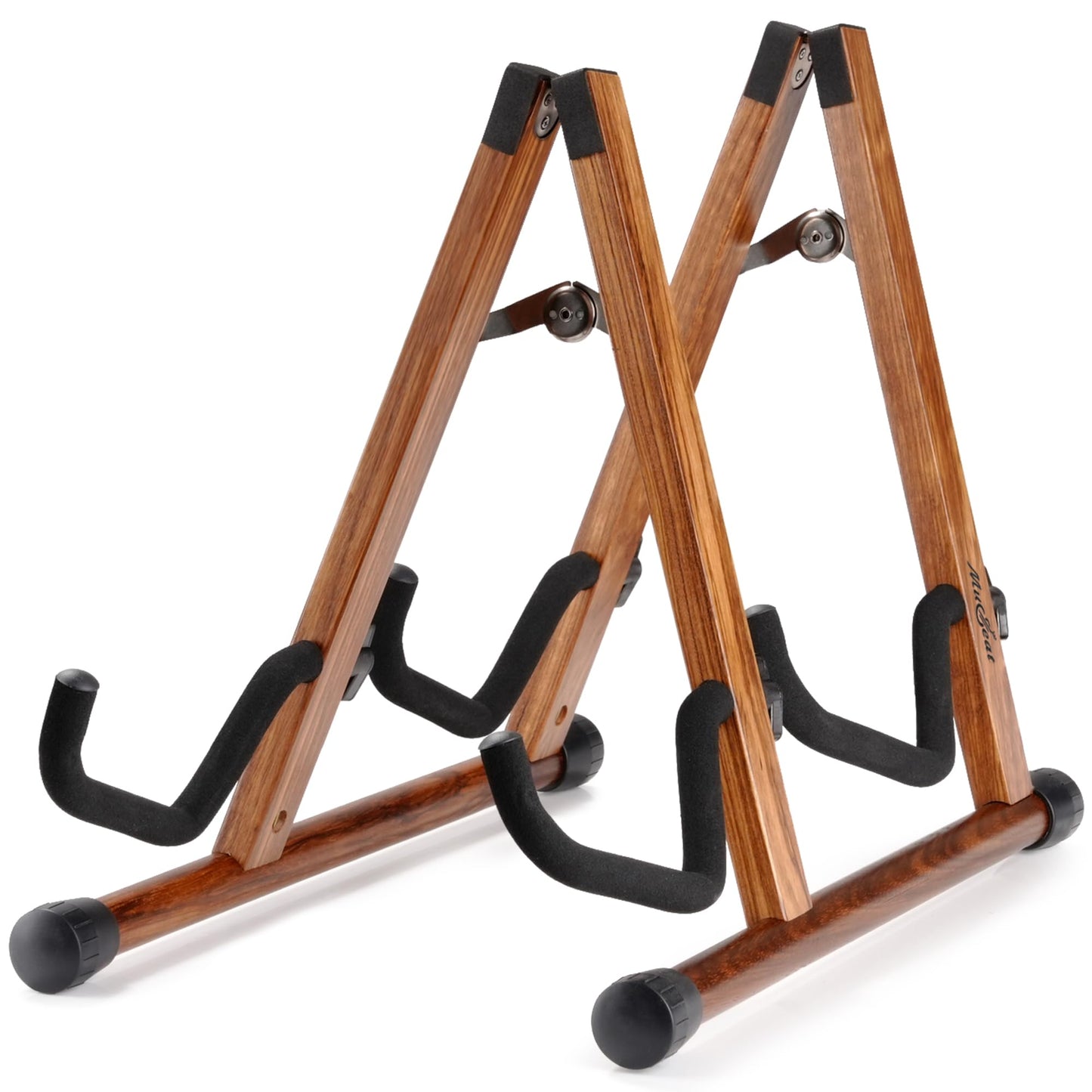 Musbeat Double Guitar Stand, Zebra Wood A-Frame Floor Holder with Padded Foam, Dual Instrument Stand for Acoustic, Electric, Bass Guitar, Banjo, Wooden Instrument Floor Holder for Home Studio Display