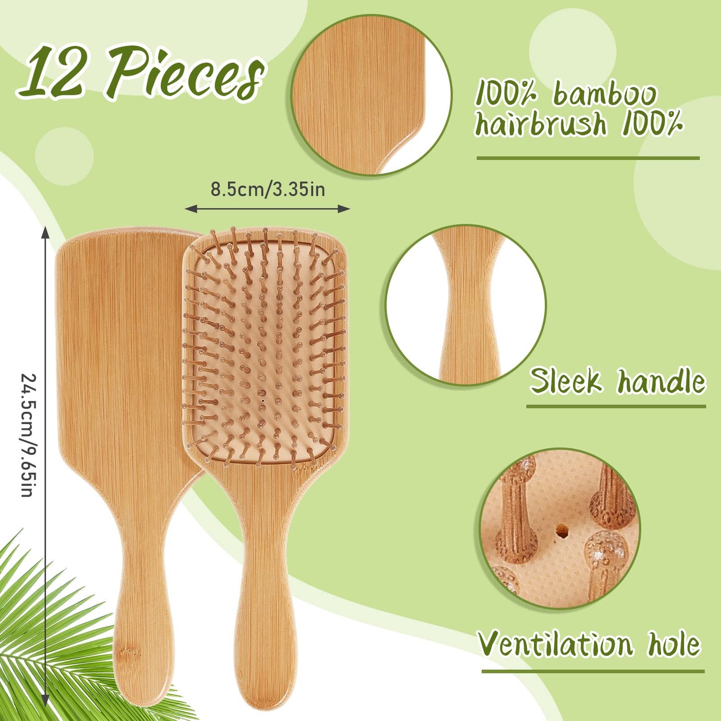 Tessco for you 12 Pcs Bamboo Hair Brushes for Women Bulk Wooden Paddle Brush Scalp Massage Bamboo Bristle Anti Static Engraving DIY Gift for Wedding Birthday Party(9.65'' X 3.35'',Natural)