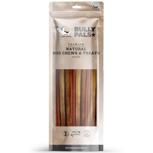 BULLY PALS - 12 inch Bully Sticks Standard - 10 Pack - All Natural, Single Ingredient, Dehydrated, Rawhide and Chemical Free, Fully Digestible Dog Treat and Dental Chew for Small to Medium Dogs