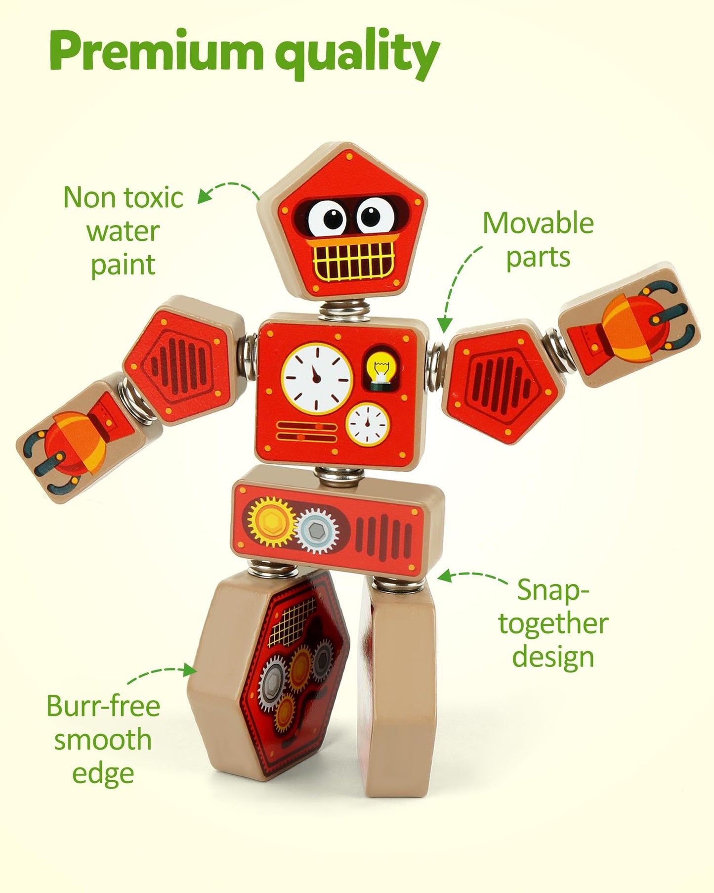 Coogam Take-Apart Robot Blocks Playset, Wooden Snap-Together STEM Building Toy, Fine Motor Construction Builder, Color Shape Educational Learning Toy Gift for Boys Girls 3 4 5 Year Old