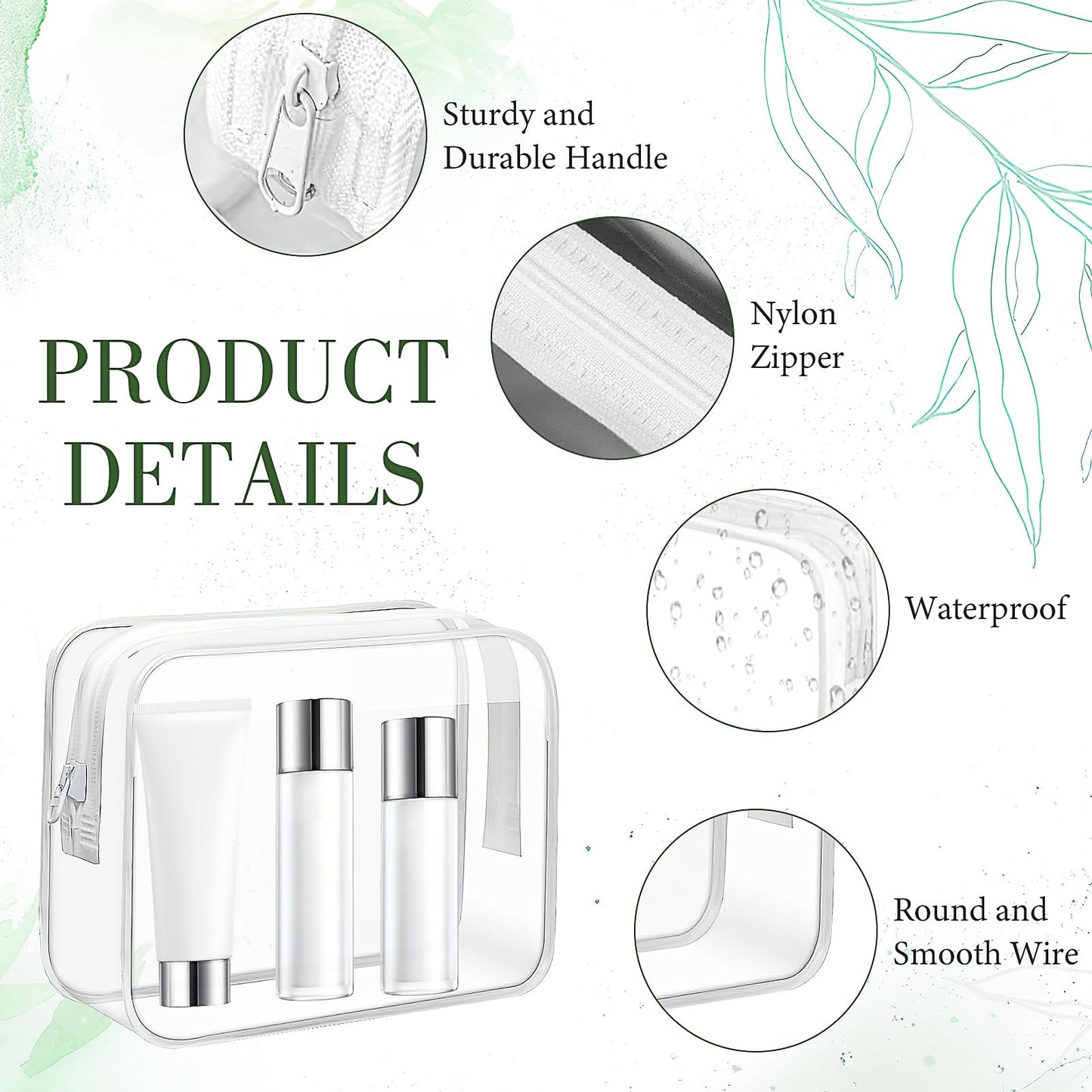 36 Pack Clear Makeup Bags Bulk, Clear Cosmetics Bag Plastic Travel Bags Clear Plastic Toiletry Bags with Zipper Waterproof Portable Clear Bags for Travel Women Men Bathroom Organizing, White