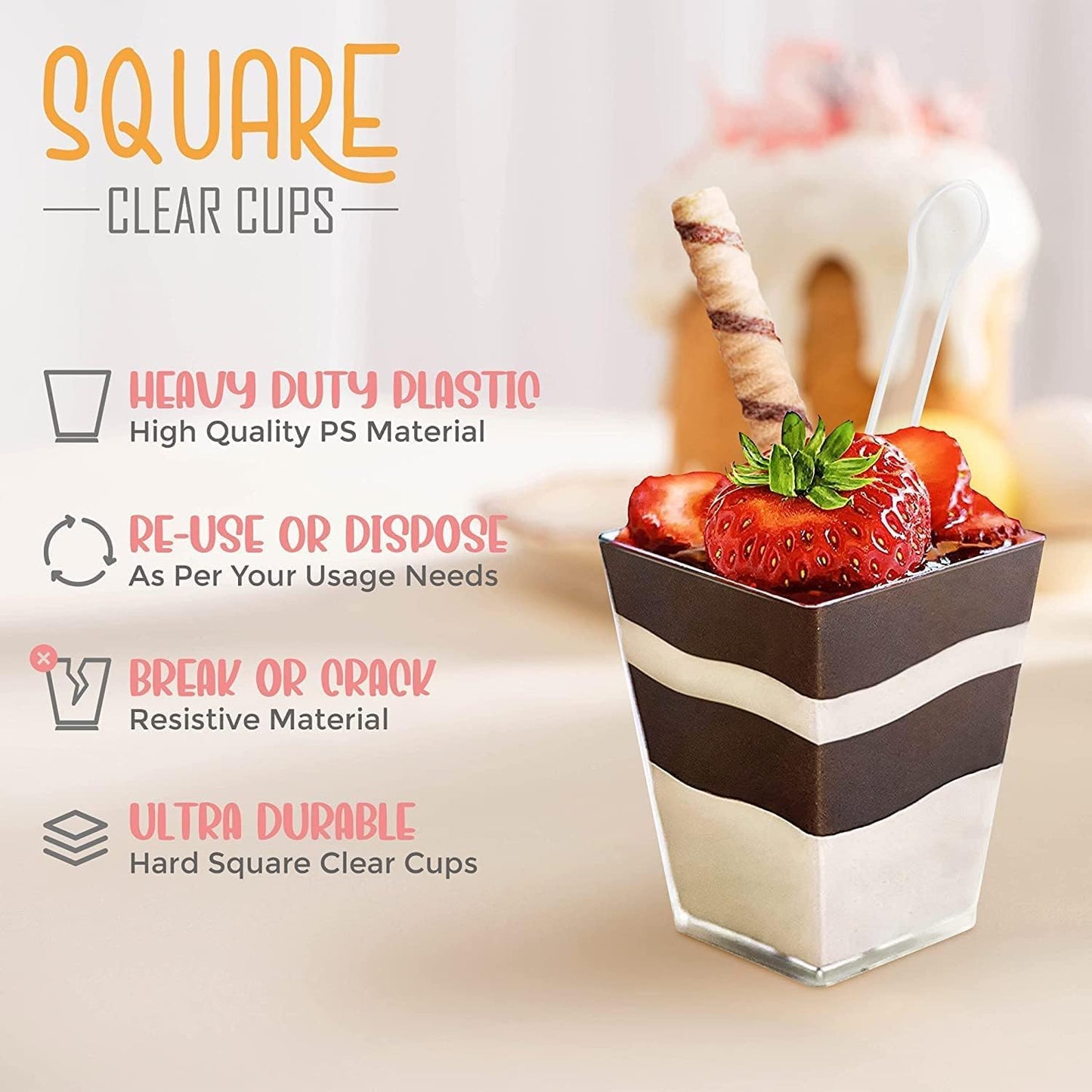 100pack 5.4oz Clear Plastic Dessert Cups with Lids and Spoons - Mini Parfait Cups with Lid - Appetizer Cup for Parties Small Dessert Cup with Spoons (100 Cups + 100 Lids + 100 Spoons)