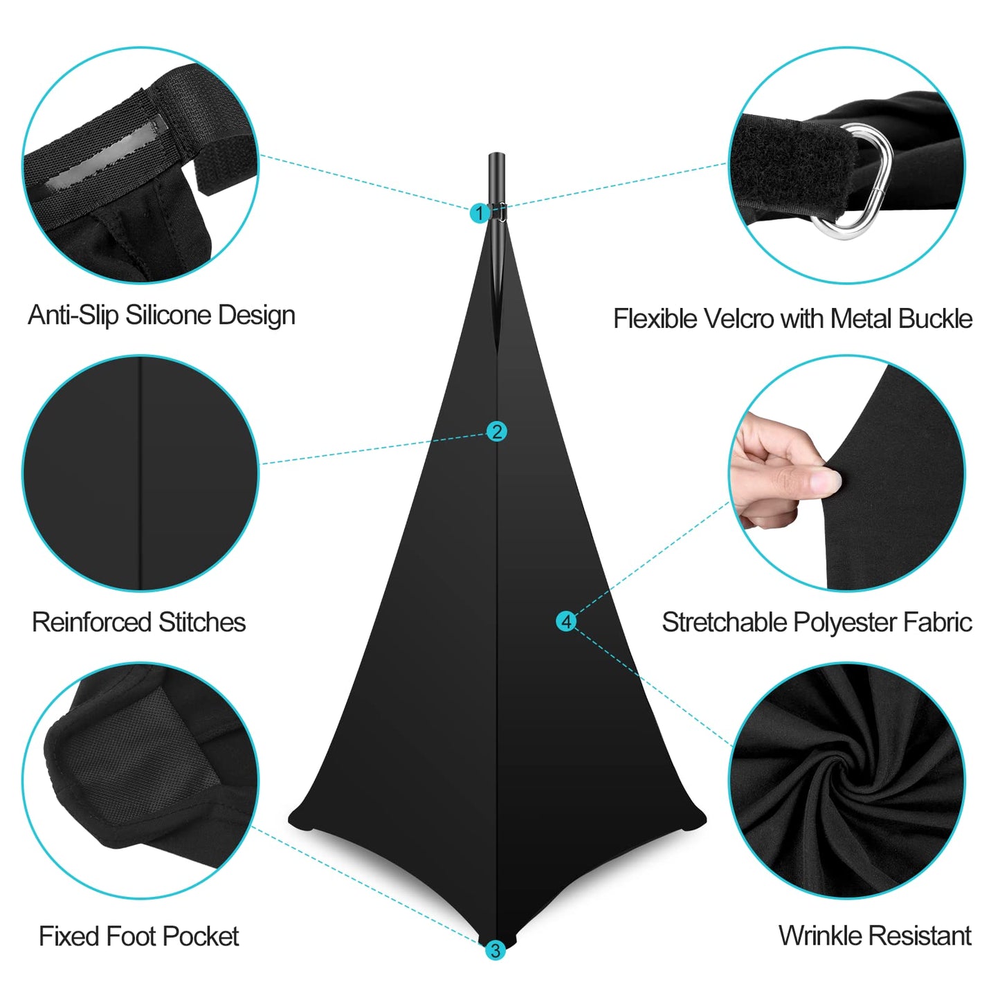 OUKMIC DJ Speaker Stand Cover Black, 360 Degree Tripod Skirt with Storage Bag for Stage Gig, Wedding and Banquet Event - 2 Pack
