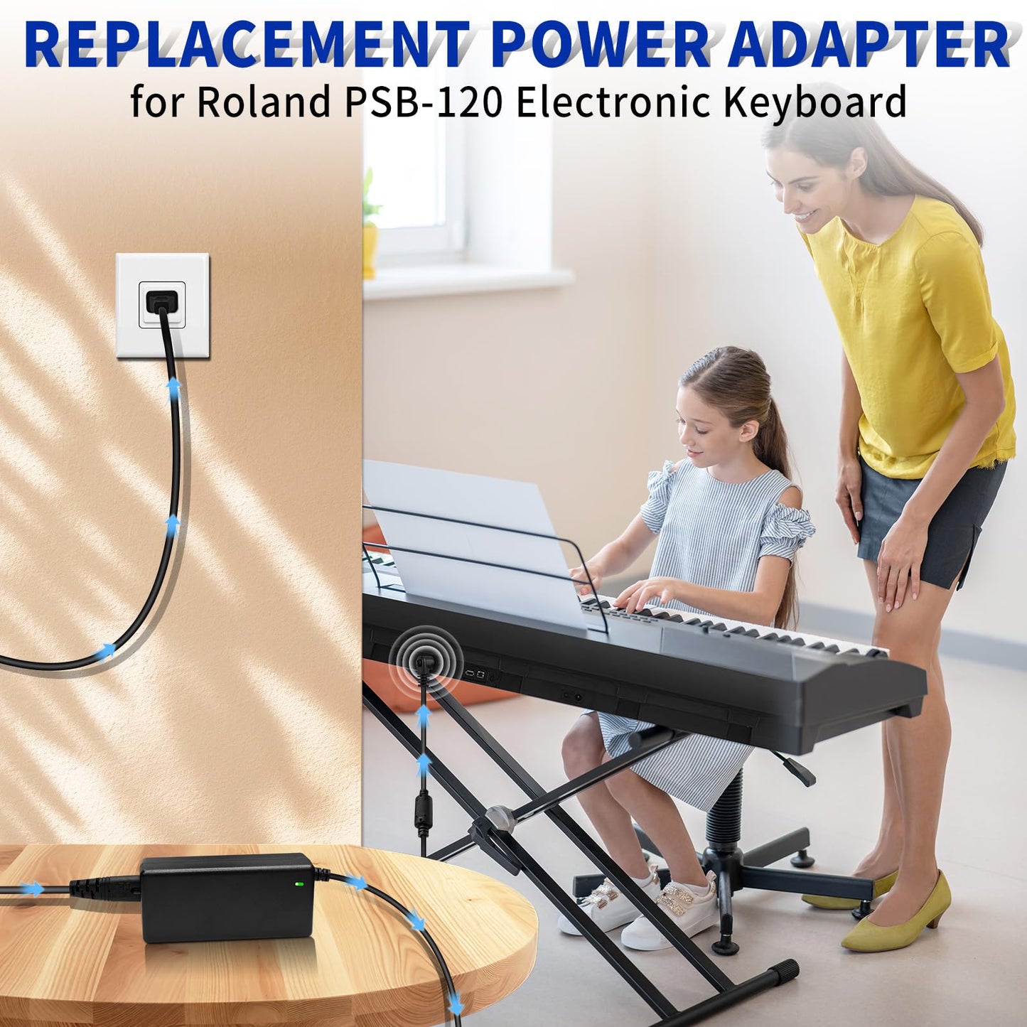 9V Charger for Roland PSB-120 Electronic Keyboard Replacement Power Adapter Compatible with Roland PSB-1U ACB-120 ACF-120 ACK-120 ACI-120 VG-99 GT-10 SPD-SX AX-09 FA-06 SP-404 Power Supply Cord
