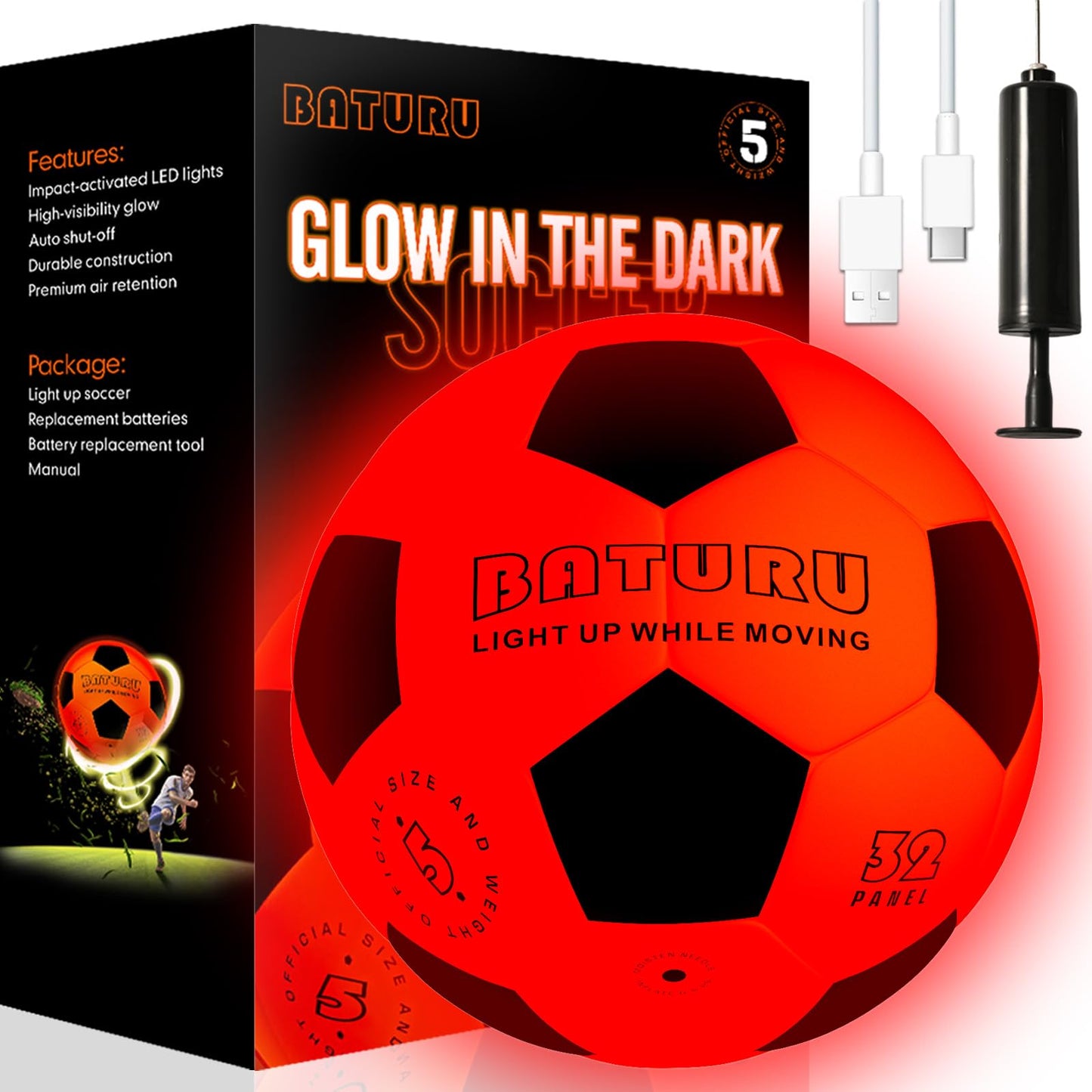 Rechargeable Glow in The Dark Soccer Ball Size 5 with Pump, Light Up Soccer Toys - Birthday Easter Stuffers Gifts for Boys Kids Teen 8 9 10 11 12 Year Old, Games in Backyard Camping Beach Outdoor