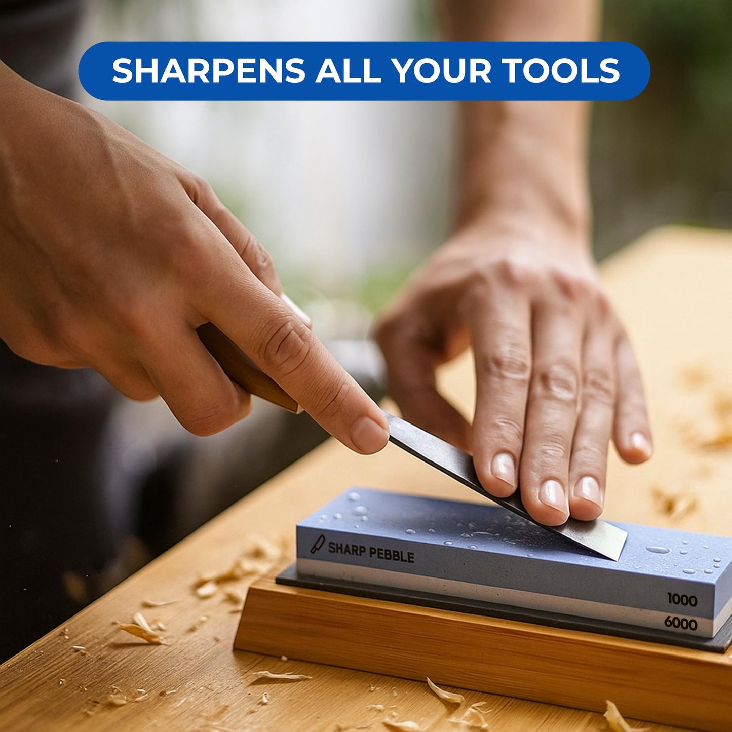 Premium Sharpening Stone- 2 Side Whetstone 1000/6000 - Knife Sharpening Stone- Nonslip Bamboo Base, Angle Guide & eBook