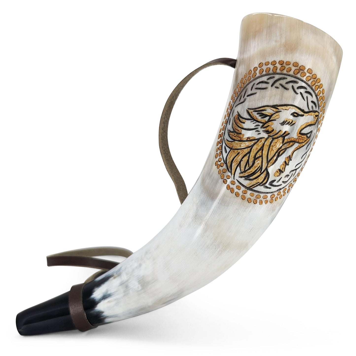 Norse Tradesman Viking War Horn – 12" Blow Horn Battle Trumpet Crafted from Authentic Premium Ox Horn – Hand Engraved with Norse Wolves – A Stirring Piece of History – "The Howler"