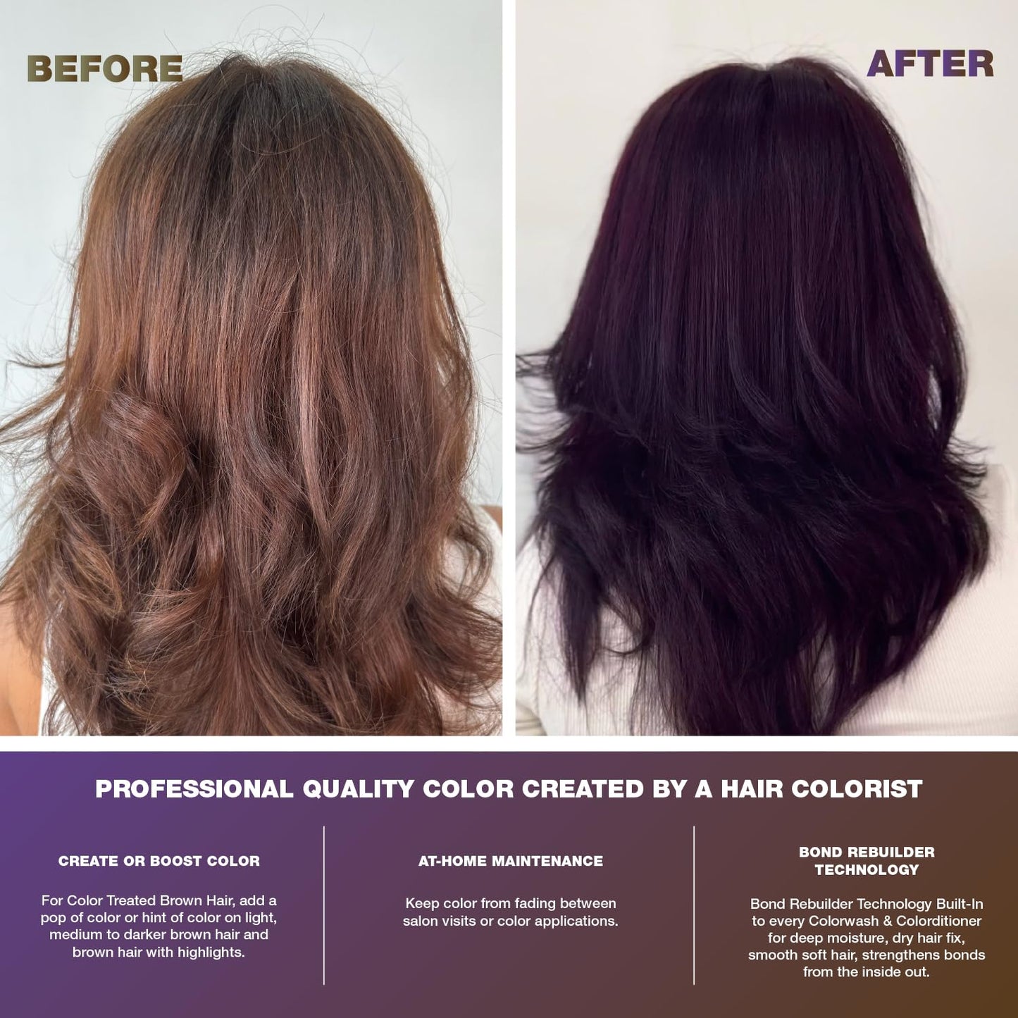 Purple Hair Color Depositing Colorwash Viral Conditioner for Brunettes and Brown Hair + Bondfix Bond Rebuilder, Semi Permanent Hair Color, Vegan Hair Dye by Celeb Luxury