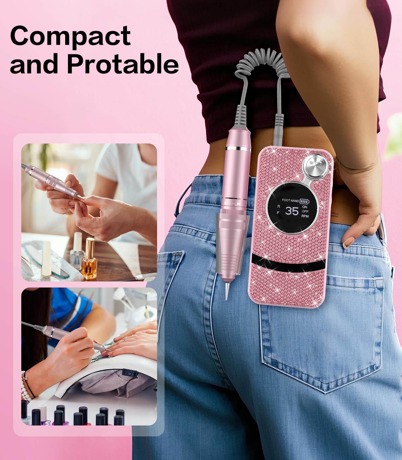 Professional Electric Cordless Nail Drill File with 11 Nail Drill Bits, 35000RPM DIY Glitter e Filer for Nails Kit Machine for Acrylic Nails Gel Polishing for Manicure Salon Home