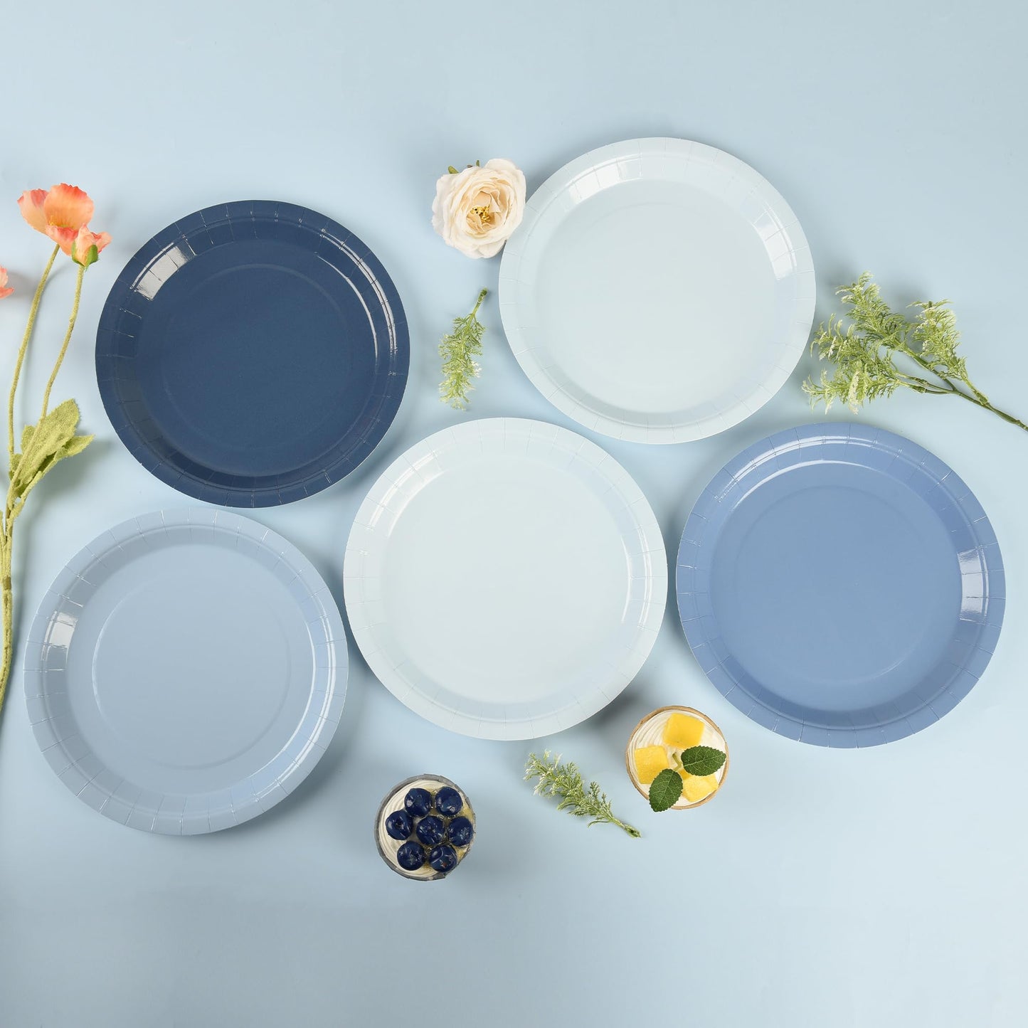AimFun 48Pcs Dusty Blue Paper Plates Gradient Blue Party Plates 9 Inch Disposable Pastel Birthday Plates Round Dinner Dessert Plates for Wedding Baby Bridal Shower Party Supplies Tableware Decor
