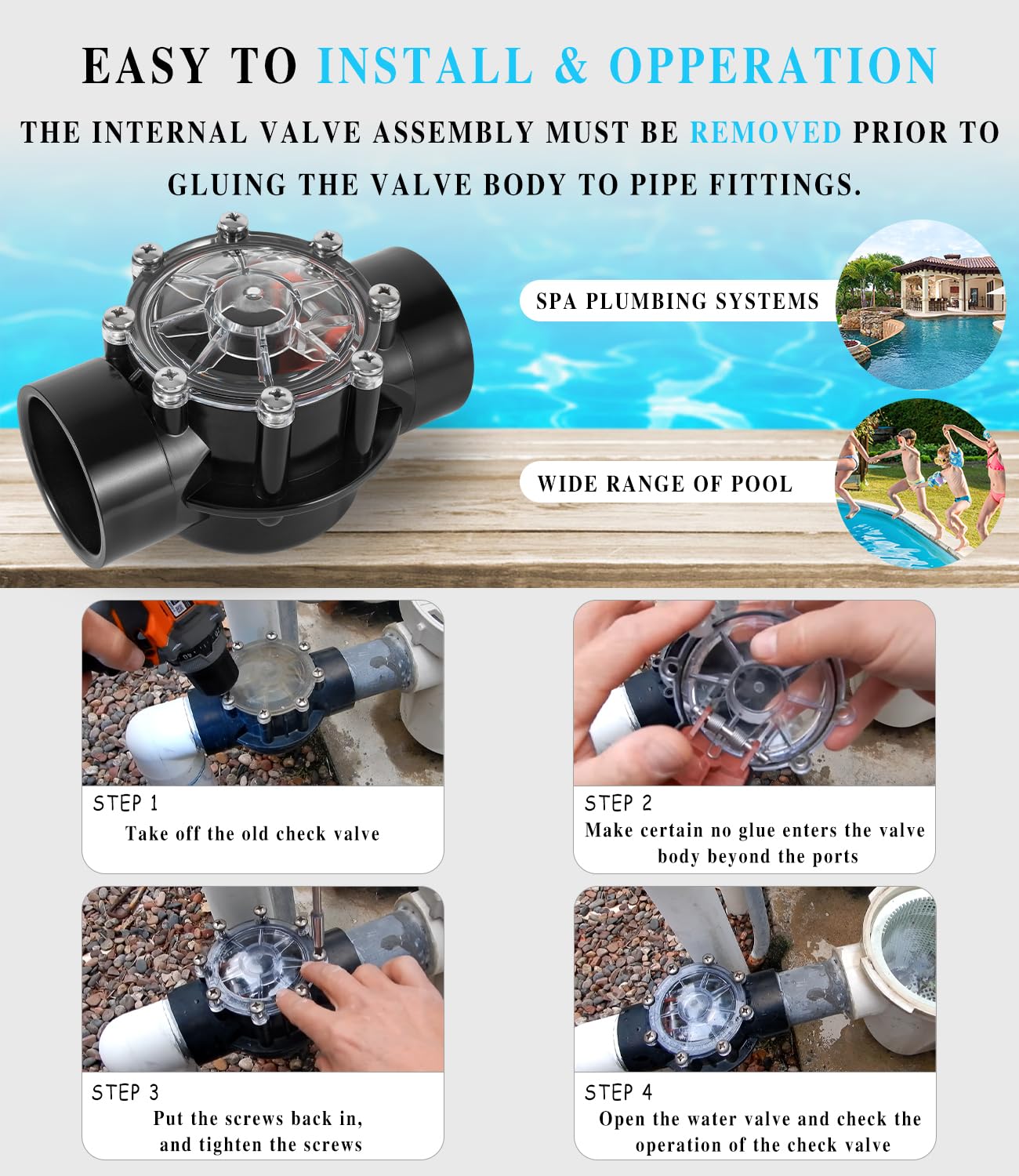 Replacement for Jandy 7305 Check Valve 180 Degree 2 Inch to 2.5 Inch Check Valve Compatible with Straight Through Flow Fit for Pools and Spas