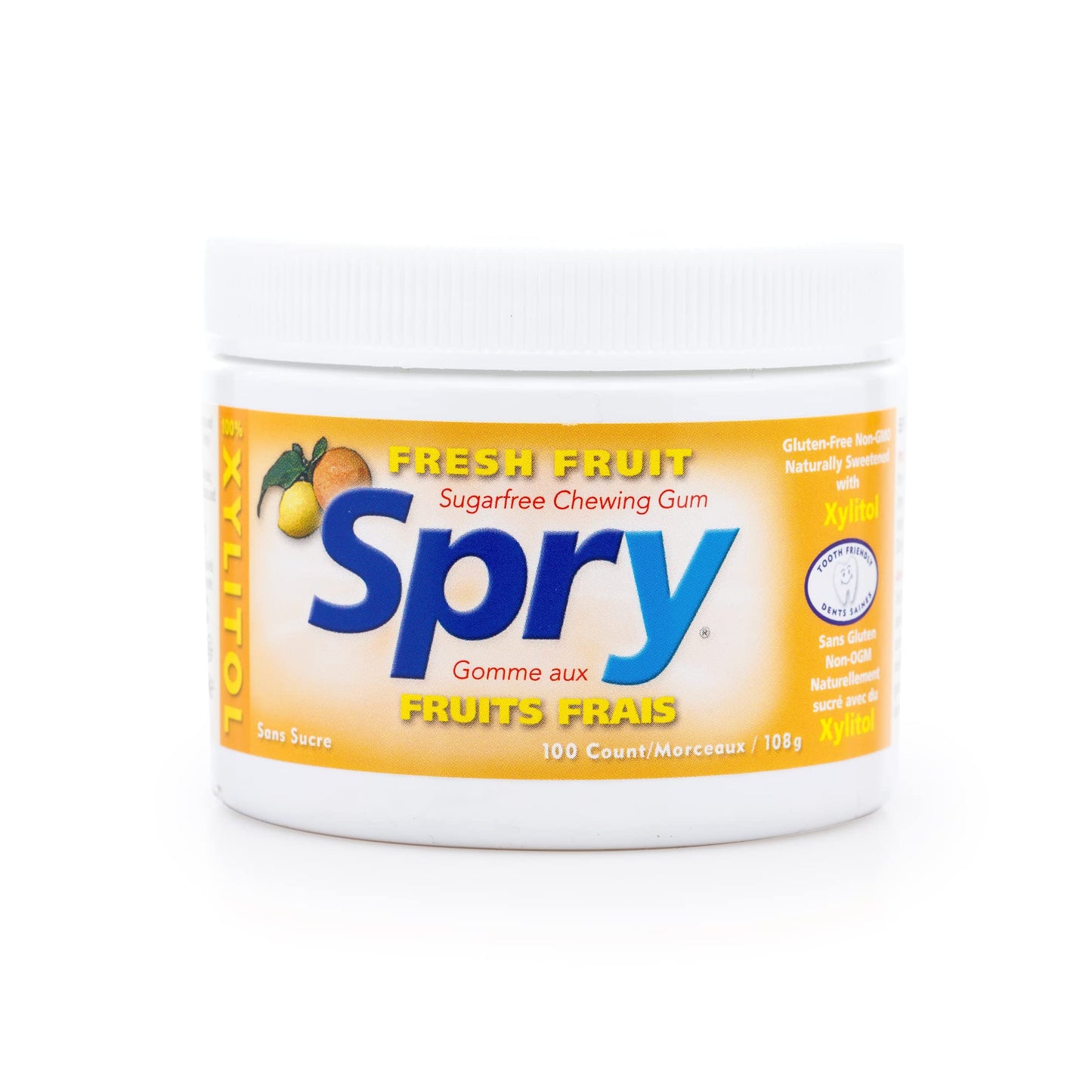 Spry Fresh Natural Xylitol Chewing Gum Dental Defense System - Aspartame-Free, Sugar-Free, Non-GMO, Gluten-Free (Fresh Fruit, 100 Count - Pack of 1)