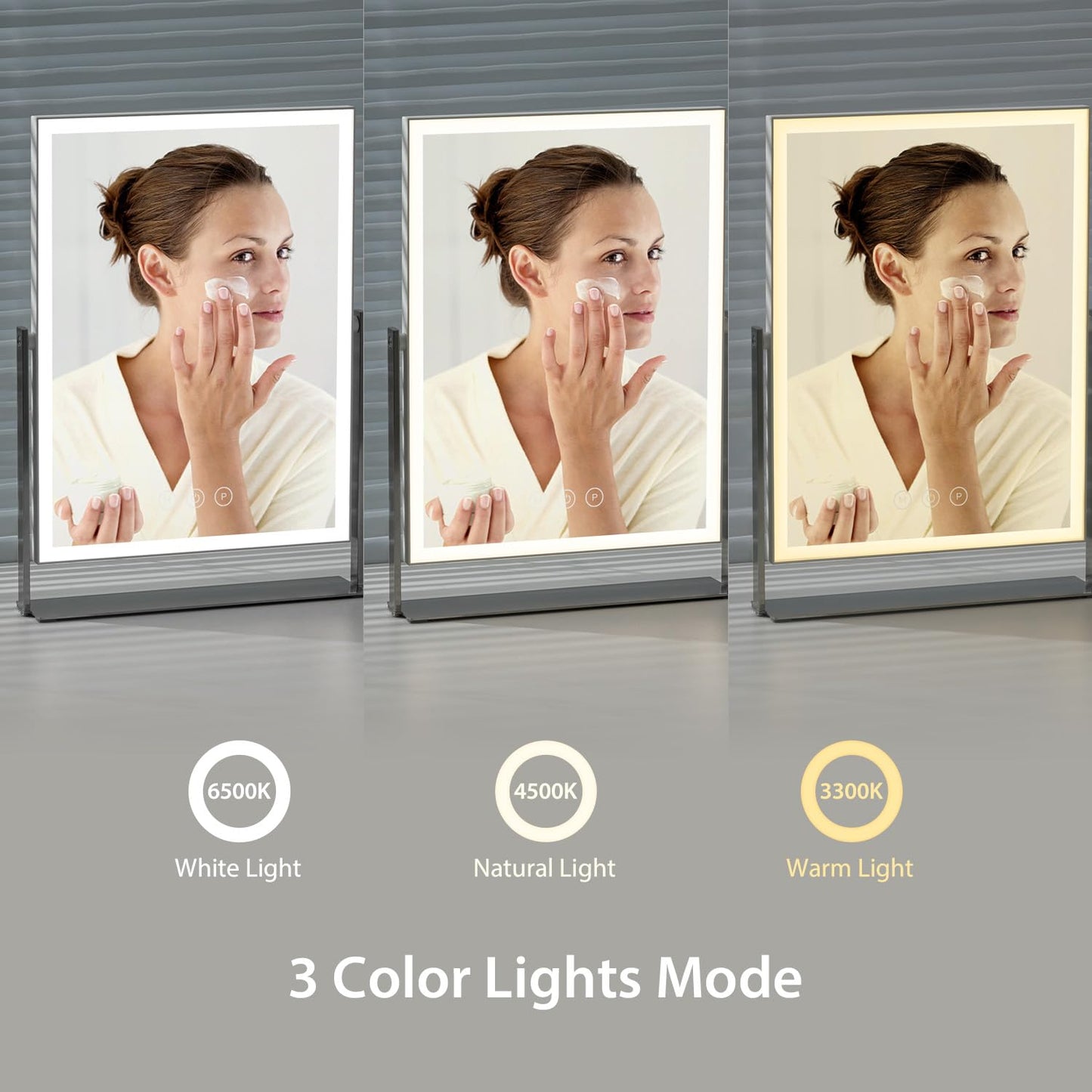 14 Inch Rechargeable Lighted Makeup Mirror, Vanity Mirror with 104 LED Lights, Rectangular Desk Mirror with Light, Metal Table Mirror with Stand, 3000mAh Battery