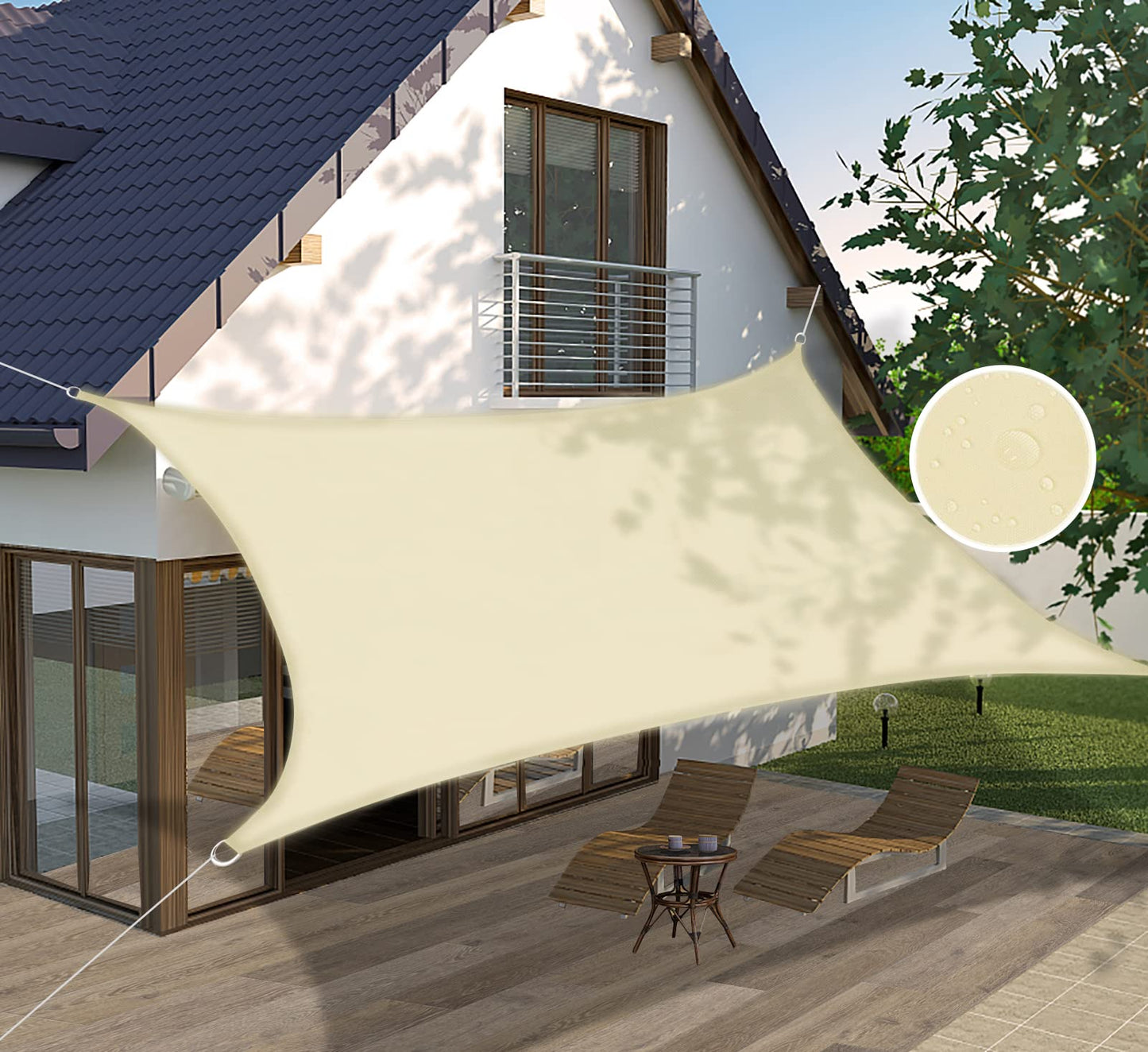 Insun 95% Sunscreen Anti UV Water Resistance Oxford Cloth Rectangle Sun Shade Sail Awning Shade for Outdoor Garden Patio Party Beige 10'x10'