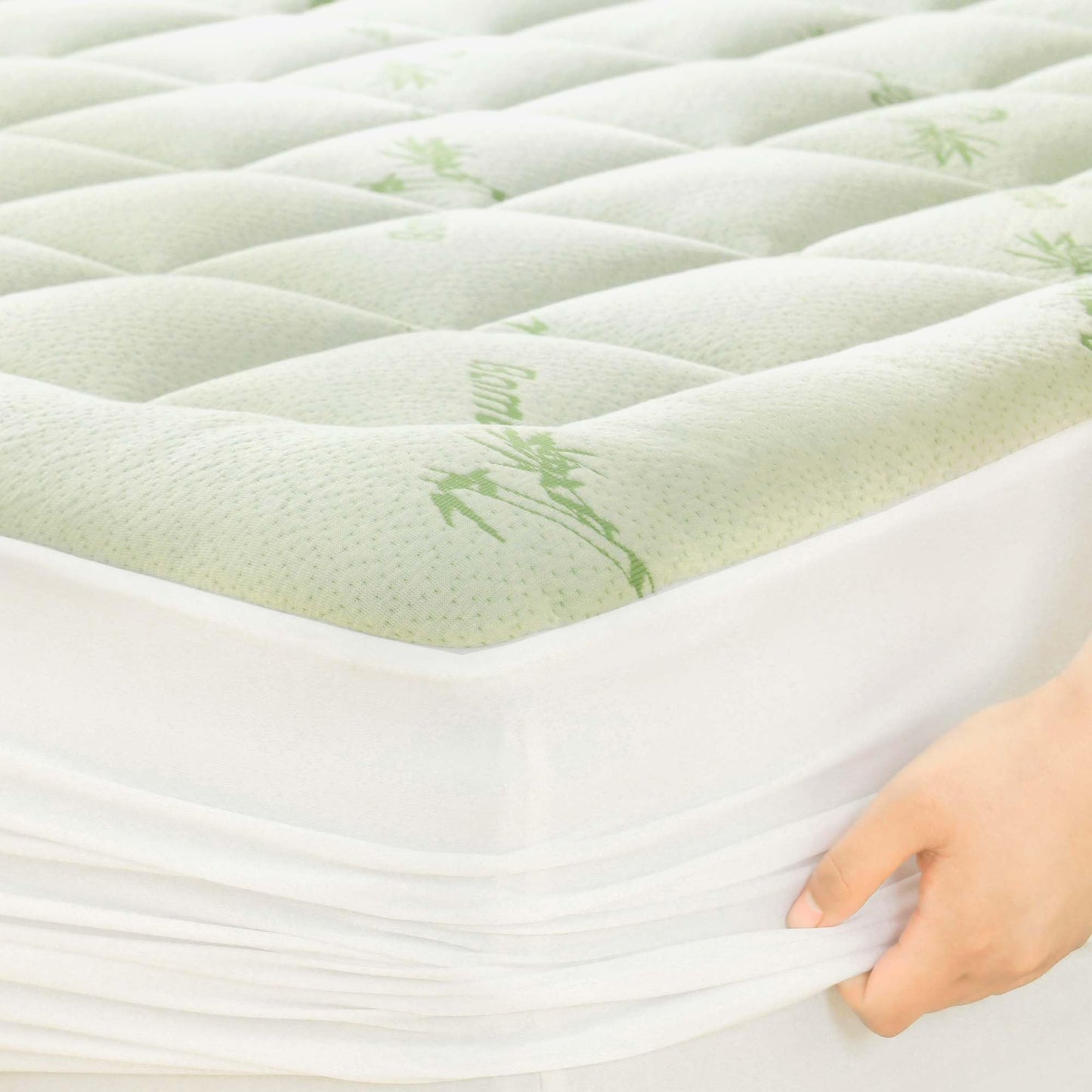 Twin Size Mattress Topper, Viscose Made from Bamboo, Ultra Soft Pillow Top Mattress Pad for Back Pain Relief, Naturally Cooling for Hot Sleepers, Green
