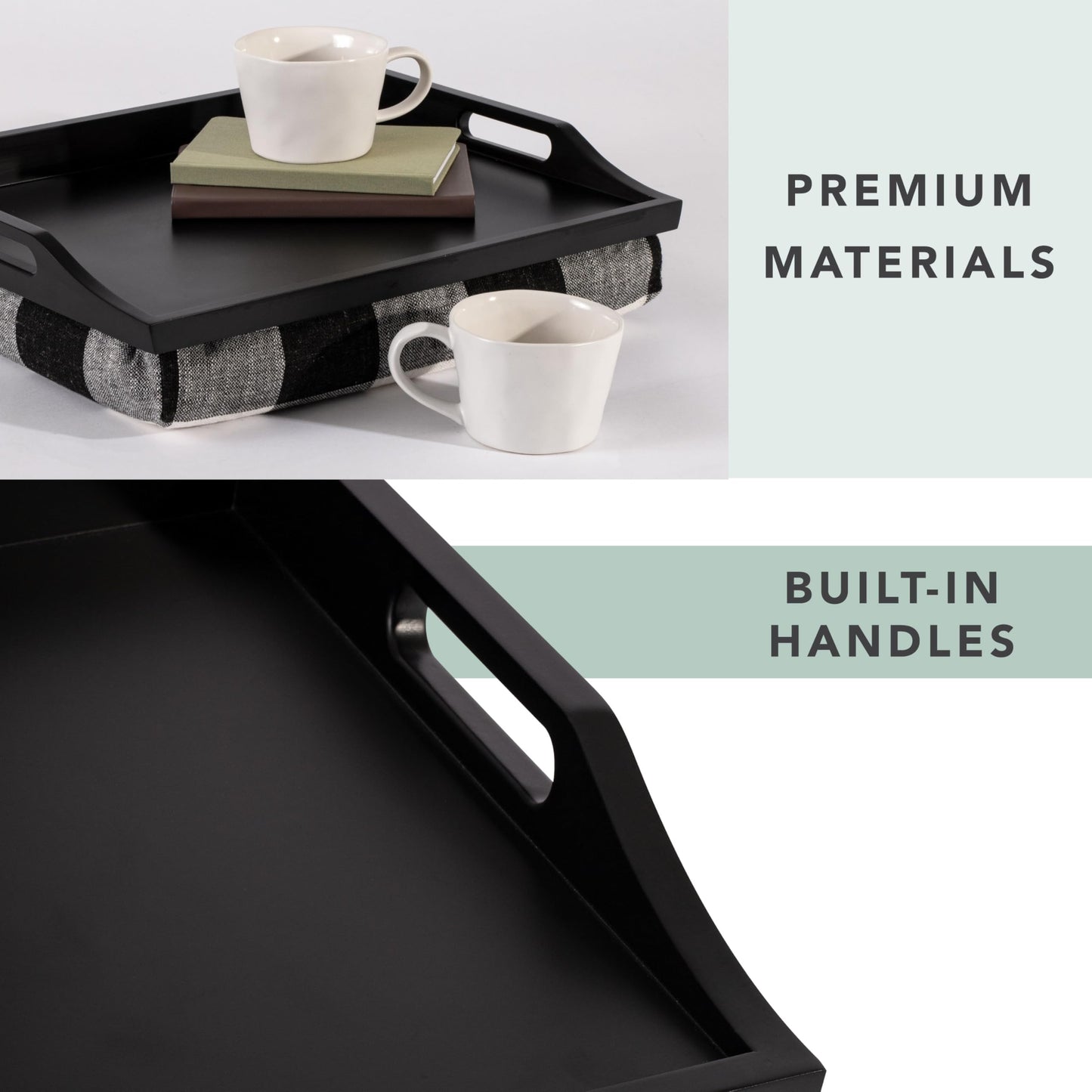ROSSIE HOME Wood Bed Tray Lap Desk with Detachable Cushion, Serving Tray - Buffalo Check - Fits up to 15.6 Inch Laptops - Style No. 76108