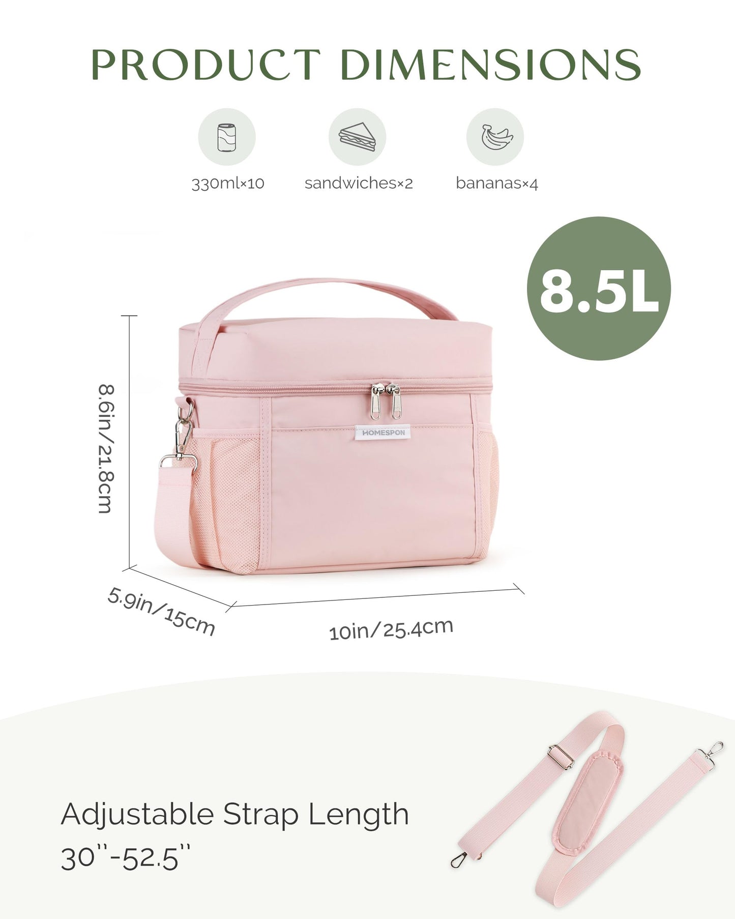 HOMESPON Lunch Box for Women Men - Insulated Lunch Bag Waterproof Lightweight Cooler Bag for Work, Picnic, Travel (Medium, Pink)