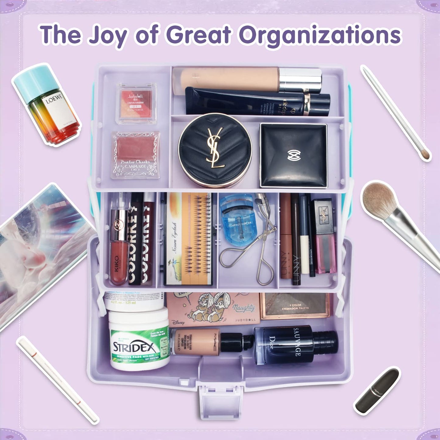 30cm Three-Layer Multipurpose Storage Box Organizer Folding Tool Box/Art & Crafts Case/Sewing Supplies Organizer/Medicine Box/Family First Aid Box with 2 Trays (Purple Blue)