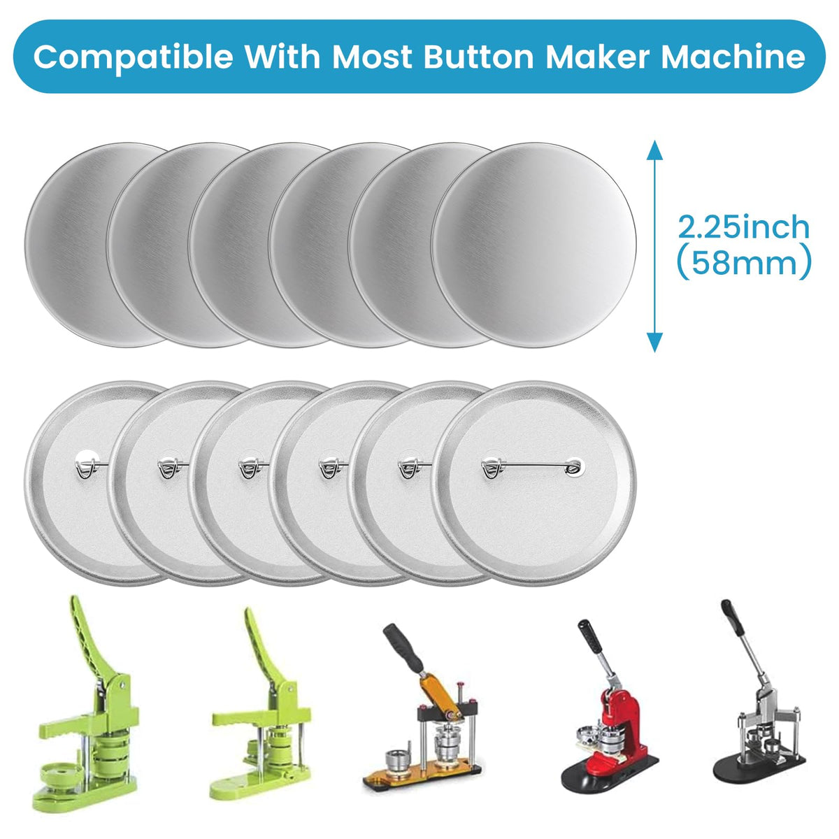 200 Sets Button Maker Supplies, 58mm/2.25 Inch Button Supplies Button Parts, for Button Maker Machine and Pin Maker, Including Metal Pin Back Cover, Metal