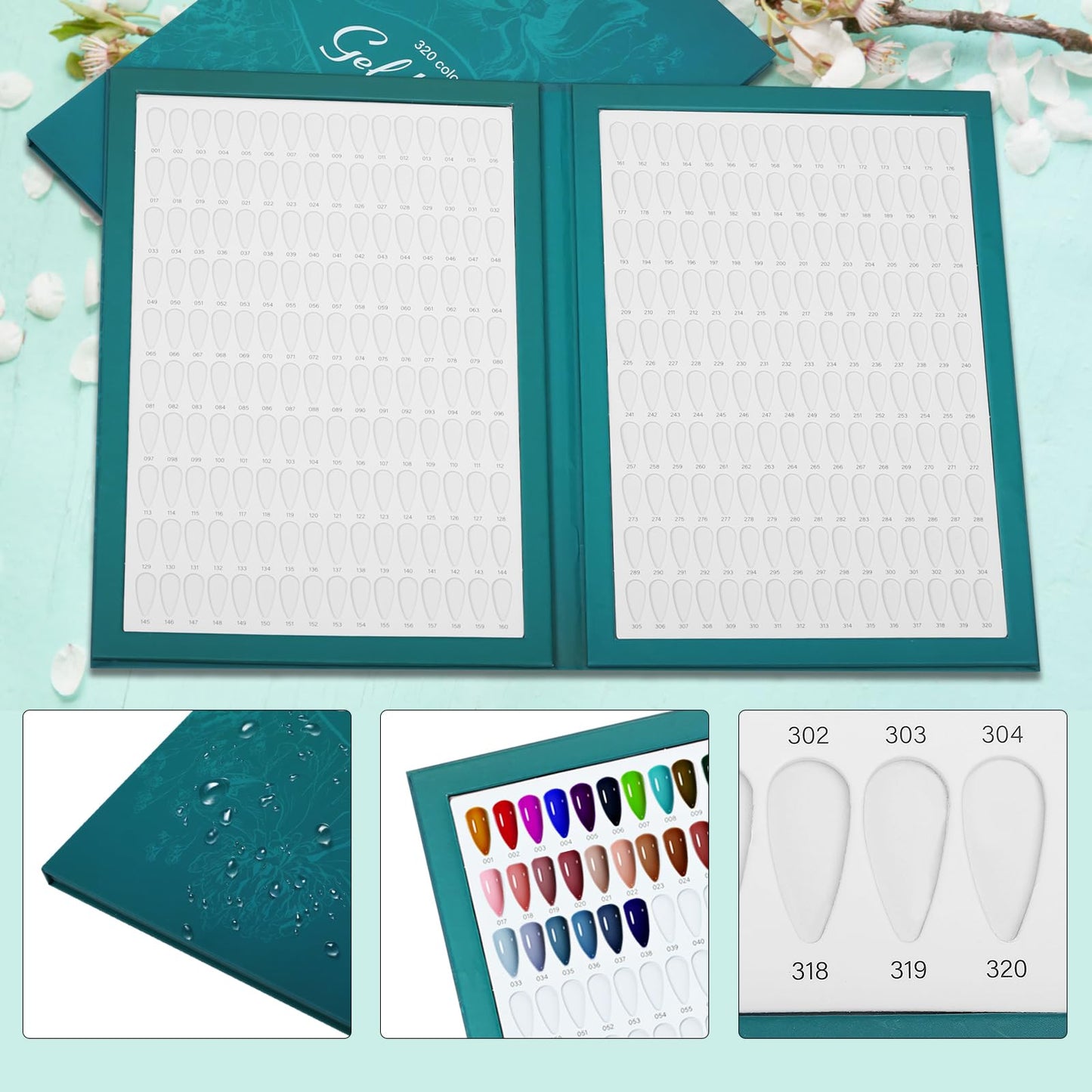 C12rtive 320 Nail Color Book,Nail Color Display Book with 480 Nail Tips & 1-400 Number Labels,Professional Nail Color Swatches Book for UV Gel Polish Nails Art Design(Green)