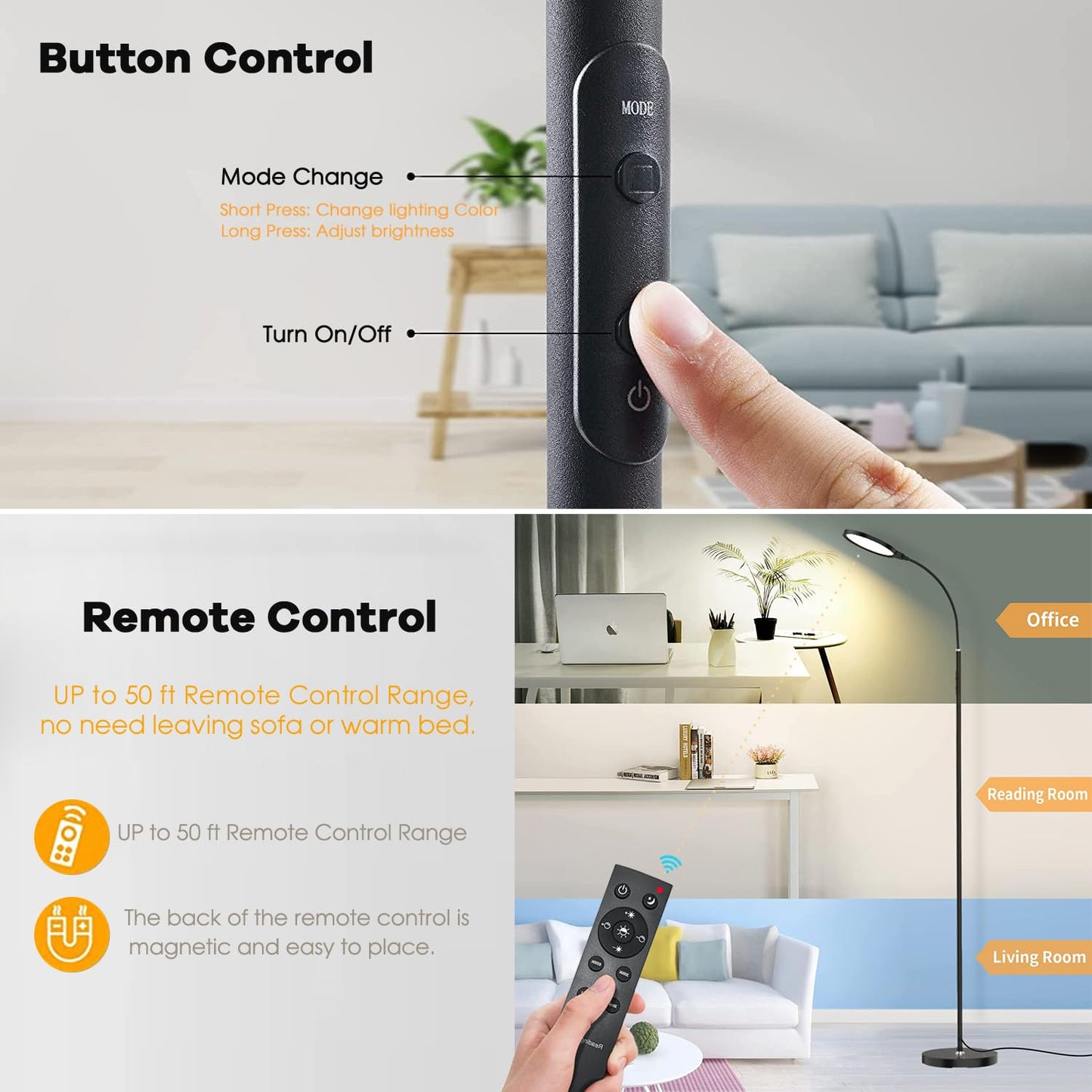 Floor Lamps - Led Floor Lamp with Remote for Stepless Dimmer & Temperatures, Eye-Caring,Adjustable Gooseneck Standing Lamp for Living Room Bedroom