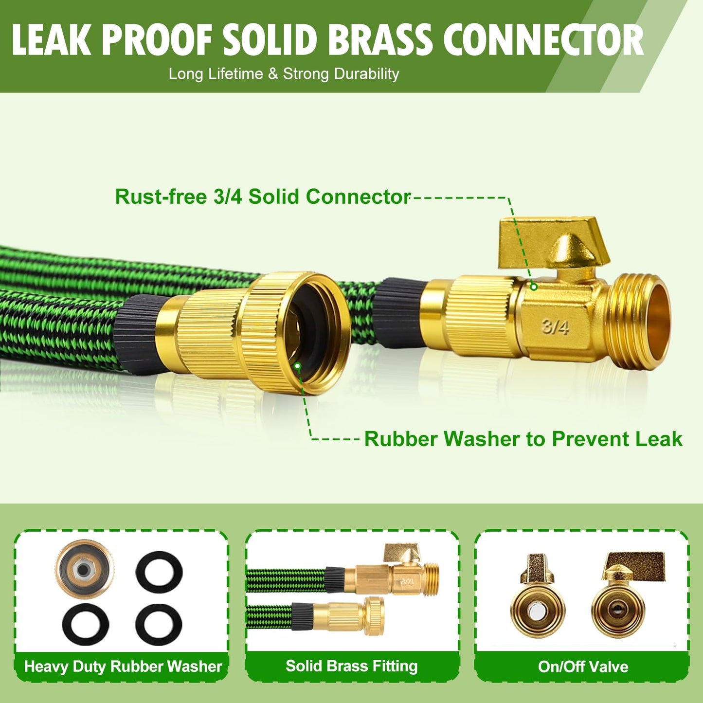 Lachesis Expandable Garden Hose, 50ft Retractable Water Hose Flexible Garden Hose with 10 Function Nozzle, 3/4" Solid Brass Fittings and 3-Layers Latex, 50ft Kink Free Lightweight Leakproof Pipe