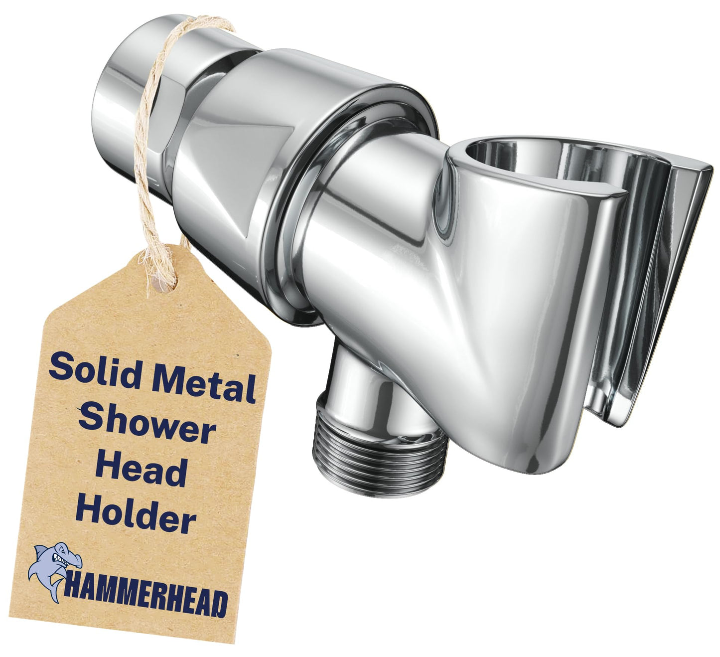 HammerHead Showers® All Metal Handheld Shower Head Holder - Chrome - Adjustable Shower Wand Holder with Universal Wall Hook Bracket and Pivot Ball - Hand Held Shower Head Holder - Shower Hose Holder