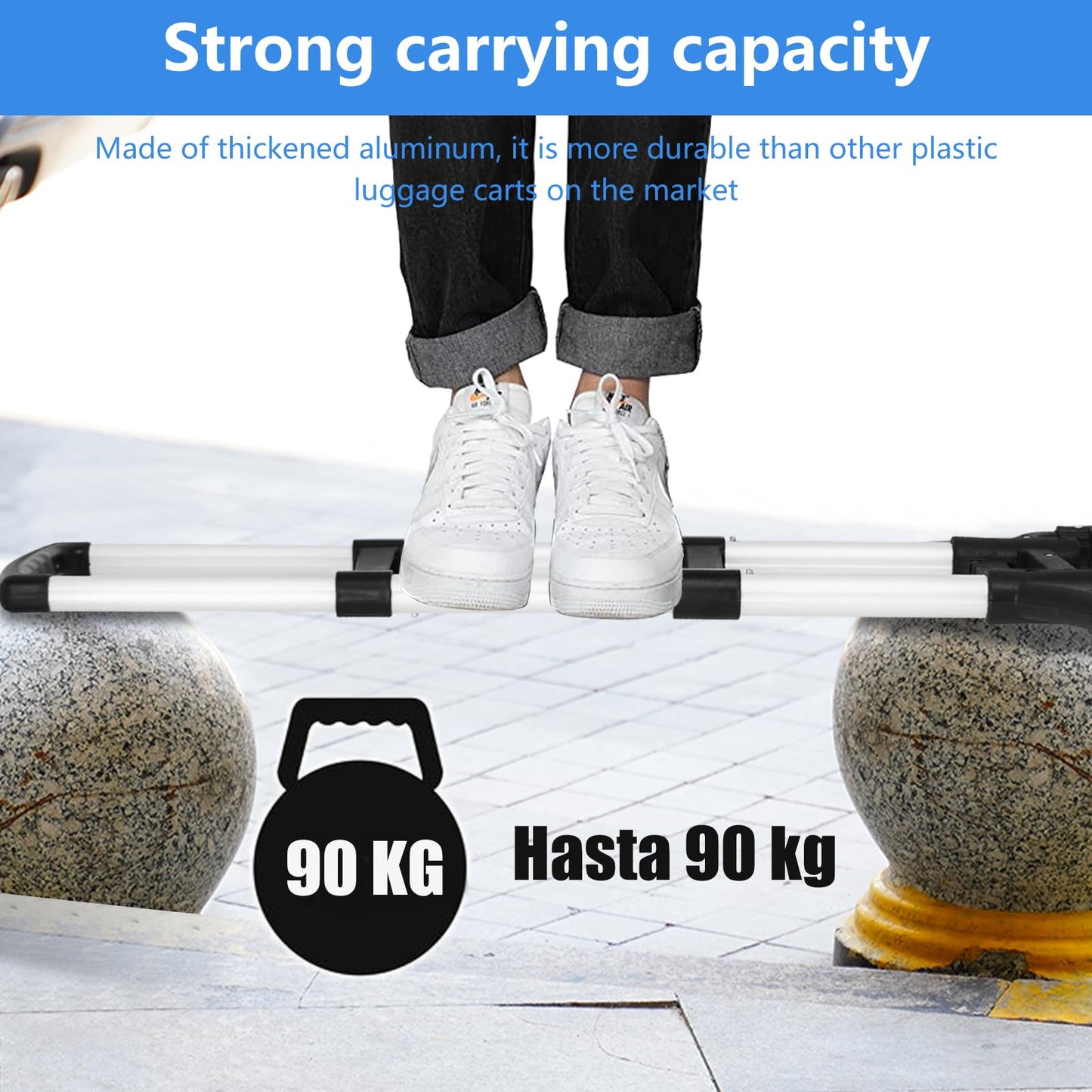 AKOZLIN Hand Truck Folding Portable 180lbs Capacity Aluminum Alloy Plate Luggage Cart Foldable Height Adjustable Hand Cart with 2 Wheels/Fixed Rope for Home, Auto, Office,Travel Use