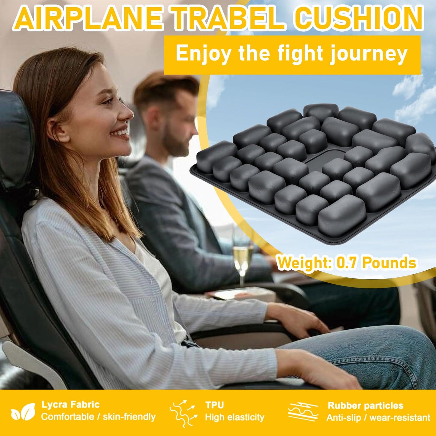 Inflatable Travel Cushion, Comfortable 3D Air Inflatable Seat Cushion, Portable Pressure Relief Air Seat Cushion for Climbing Hiking Office Airplane Car Stadium Seat