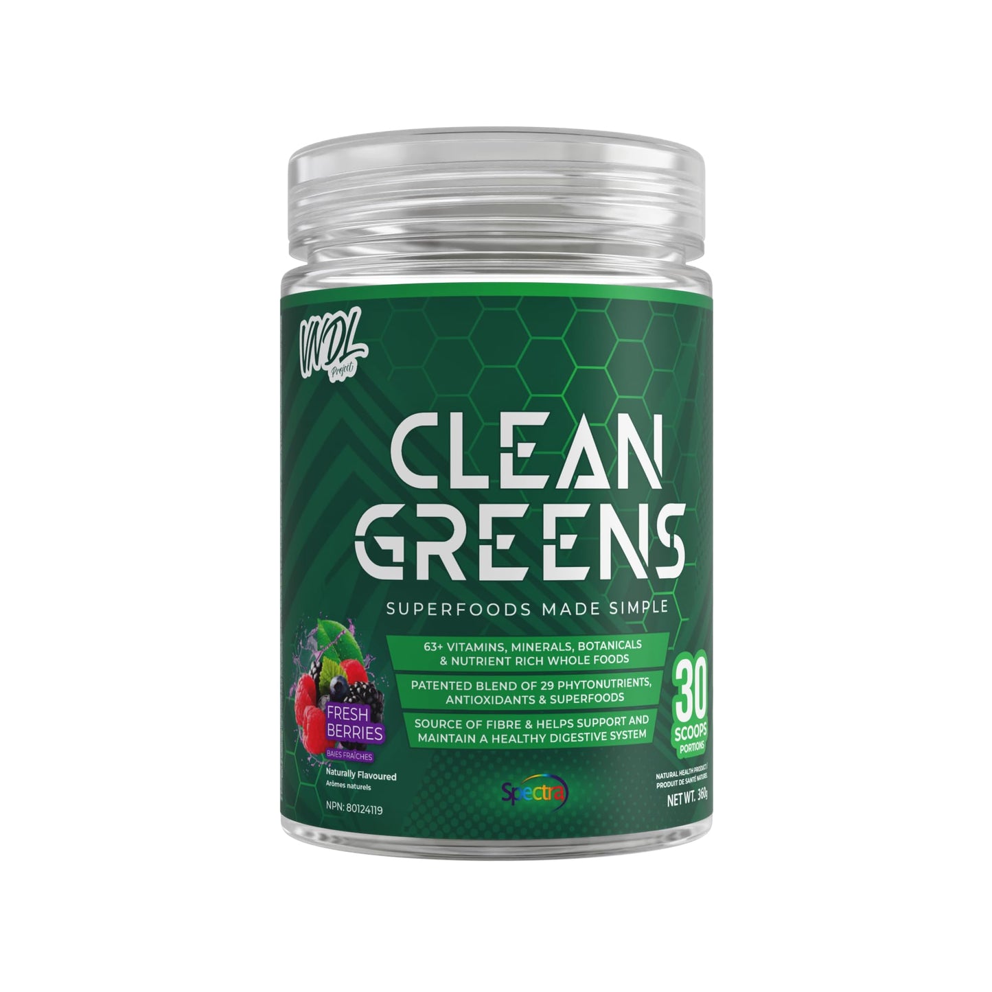 Clean Greens - Superfoods Made Simple | 63+ Vitamins, Minerals, Botanicals, & Nutrient Rich Whole Foods | Boost Energy, Immunity, & Digestion. 30 Servings - Fresh Berries