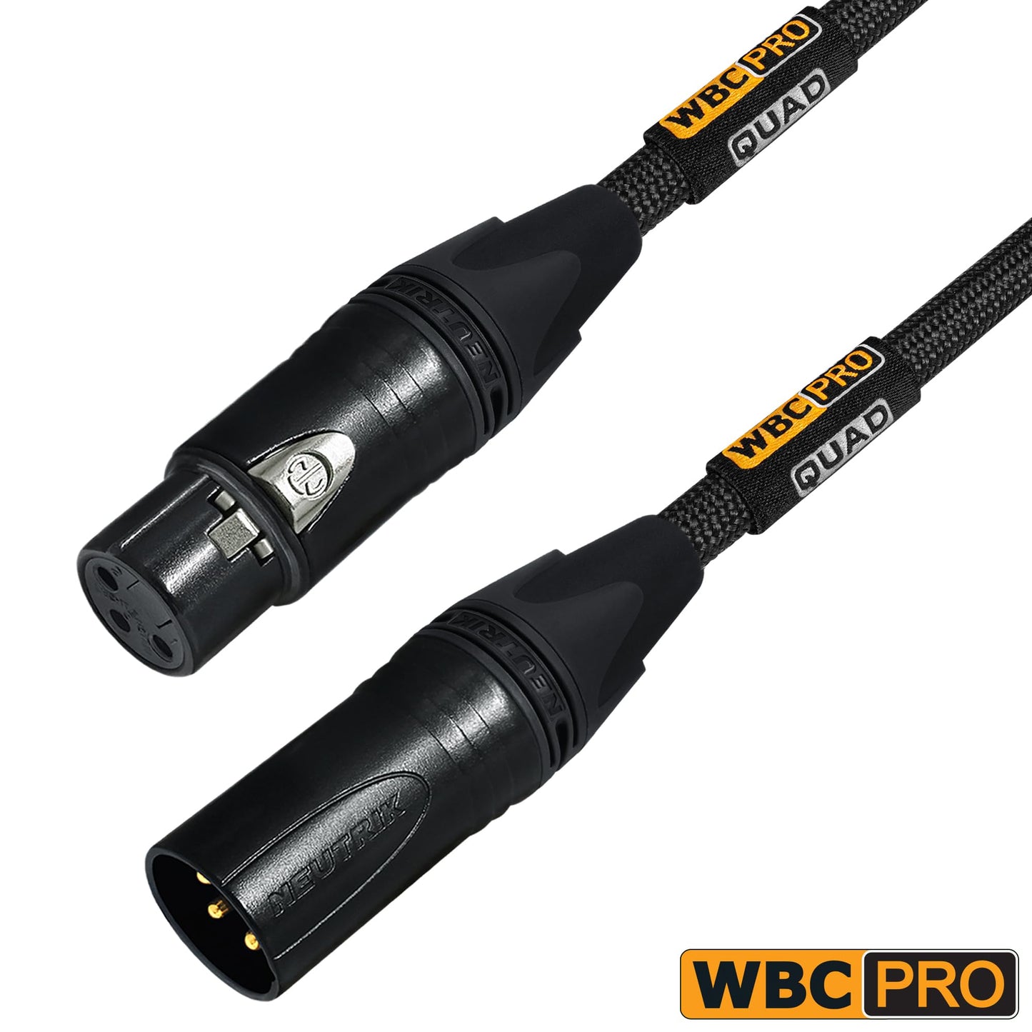 2 Units - 10 Foot - WBC-PRO-Quad Ultra-Silent Ultra-Flexible Balanced Star-Quad Microphone Cable with Neutrik Male & Female XLR Plugs & Black Tweed Jacket