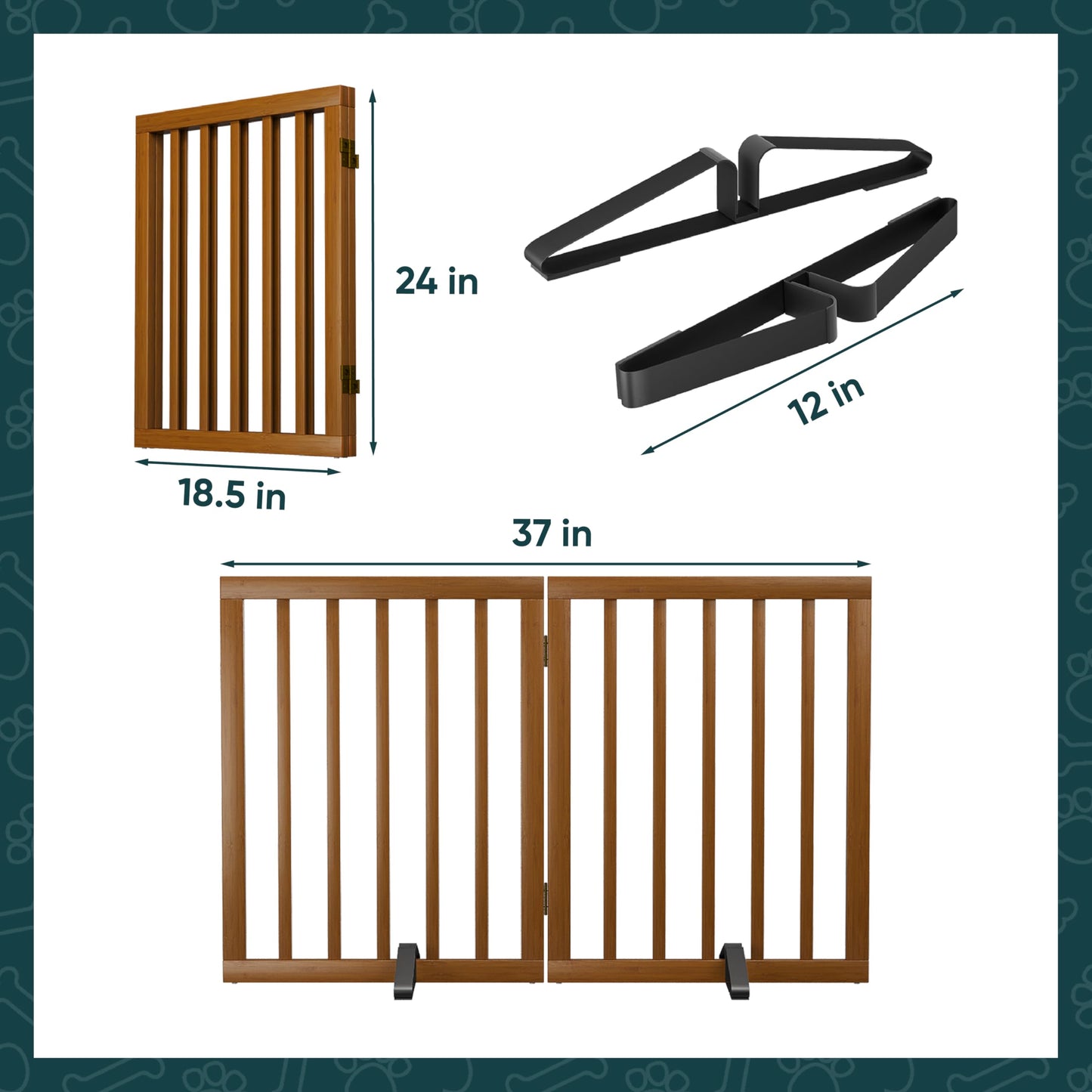 Freestanding Pet Gate with 2 Stands, Bamboo Dog Gates for Doorways, Dog Gates for The House, Puppy Gate for Stairs, Foldable Indoor Gate Safety Fence, 60cm Height-2 Panels Fully Assembled-Walnut