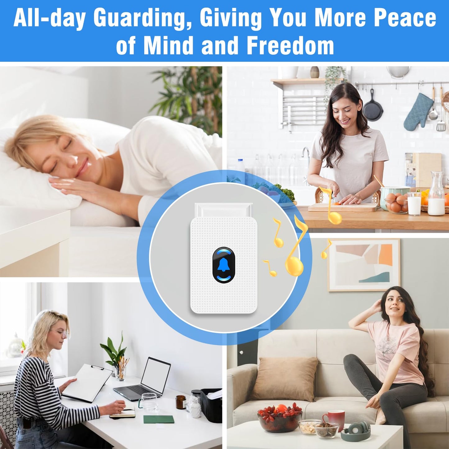 Daytech Caregiver Pager Wireless Senior Alarm Call Button Emergency Panic Button Call Bell Alert System for Elderly/Pregnant/Disabled, 3 Receivers + 4 Transmitters