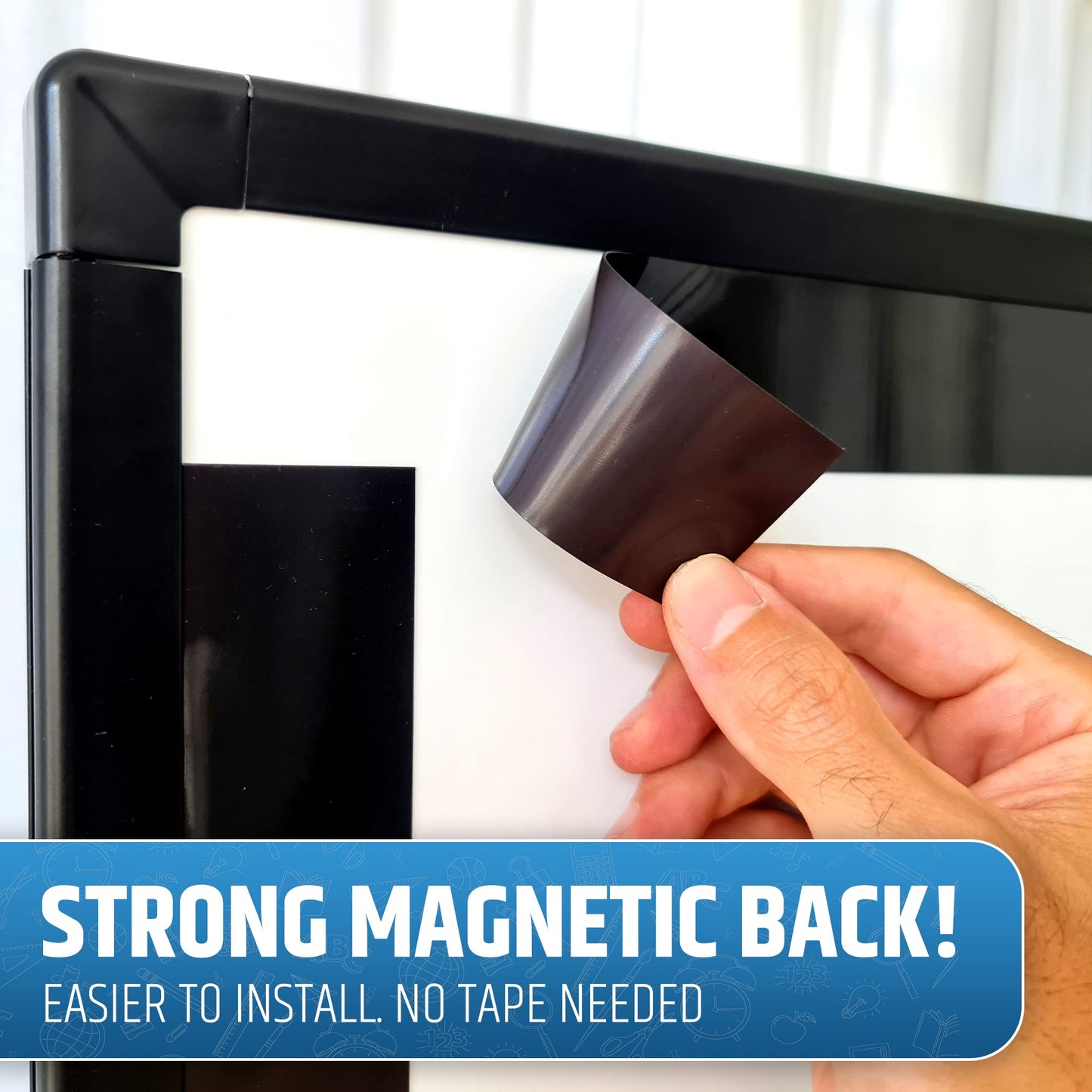 Strong & Wide Magnetic Borders for Classroom Whiteboard - Visible Magnetic Strips for Teachers (4 Designs Available) | Straight Plain - Black | 12 Strips of 1.5X24 Inch - 24 Feet Total