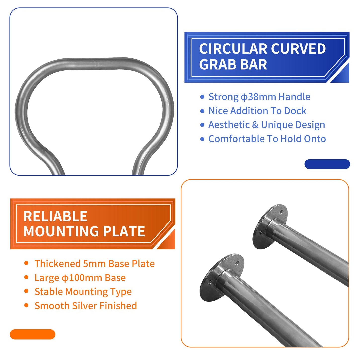 Boat Dock Boarding handrail, Safety Grab bar/Hand Railing for Marina, Dock, Deck, Boat, hot tub (37.4" H)