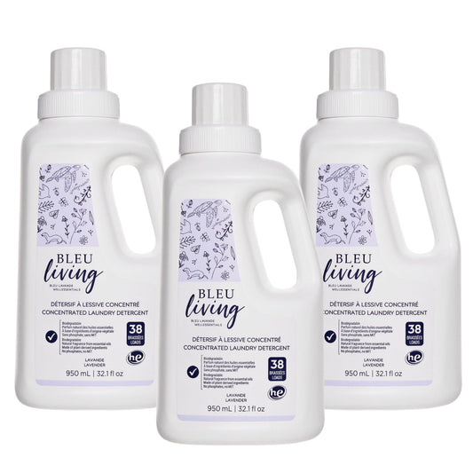Bleu Lavande - Natural Liquid Laundry Detergent - Concentrated Detergent - Made with Pure Lavender Essential Oil - Biodegradable - No Phosphates - No artificial fragrances - 3x 32.1 Fl Oz - 3 Pack