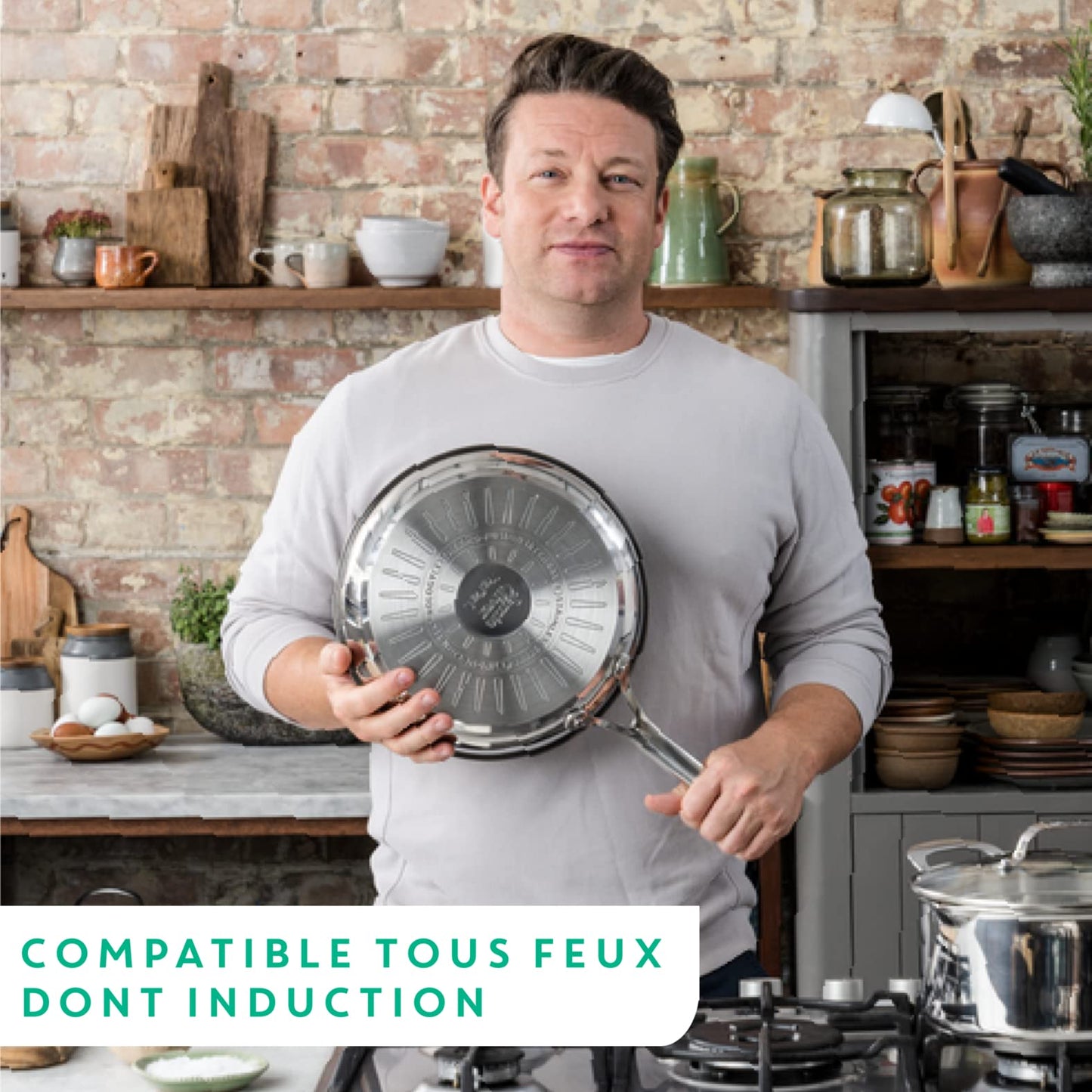 Jamie Oliver by Tefal Cooks Direct Stainless Steel 20cm/8inch Frying Egg pan, Non Stick Frying pan