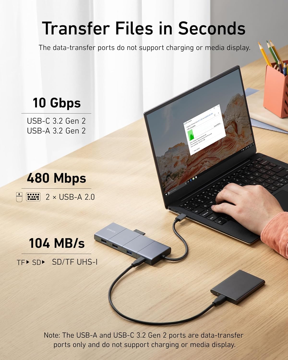 Anker USB C Hub, 11-in-1 Docking Station Dual Monitor, 10 Gbps USB-C and USB-A Data Ports, 4K HDMI and DisplayPort, 85W Power Delivery, 2 Data Ports, Ethernet, for XPS
