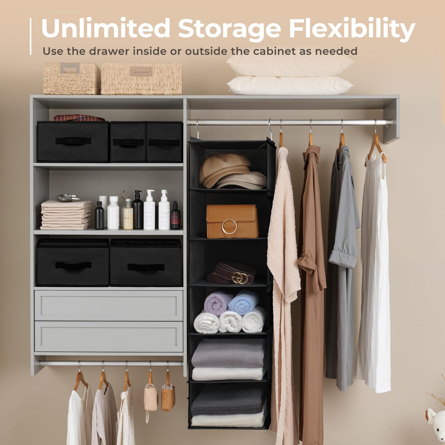GRANNY SAYS Hanging Closet Organizer with Drawers, Rangement Garde Robe, Hanging Storage Organizer, Closet Organizers and Storage for Clothes, 1-Pack, 31 x 35 x 108.4cm, 6-Shelf, Black