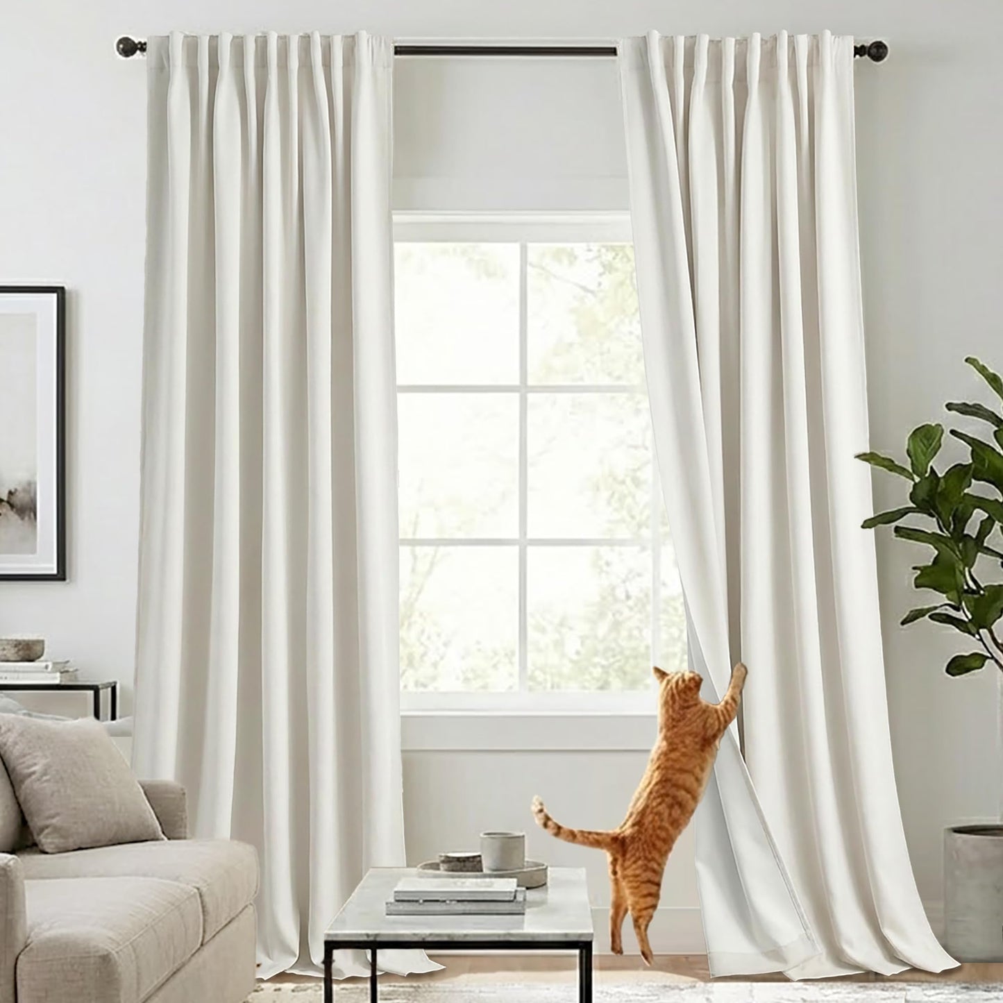 Linen Blackout Curtains 92 Inches Long,Black Out Back Tab Boho Curtains 2 Panels for Bedroom Living Room,Natural Cream