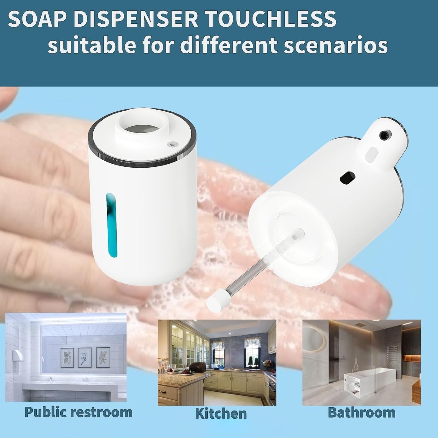 2Pack Automatic Soap Dispenser Touchless, Foaming Soap Dispenser 6 Adjustable Level Hands Free USB Rechargeable Dispenser Electric Wall Mounted Dish Dispenser Kitchen Bathroom