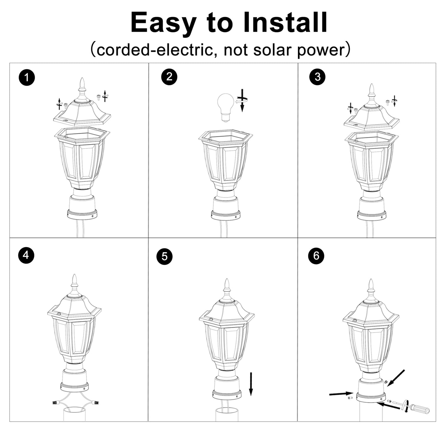 FUDESY Outdoor Post Lights, Electric Exterior Lamp Post Light Fixture with Pier Mount Base, LED Bulb Included, Anti Corrosion Black Plastic Materials, Pole Lanterns for Garden, Patio, Pathway