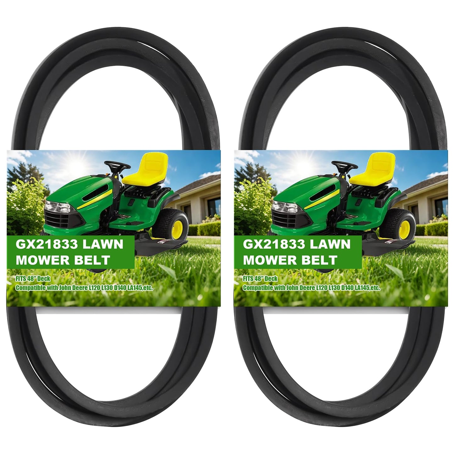 2Pack Upgrade 48 Inch GX21833 Mower Deck Drive Belt Replacement Compatible with John Deere L120 L130 145 D140 LA145 LA130 D150 D160 LA165 LA155 X165 GX20571 Fit Stens 265-238 -Dpwrrot