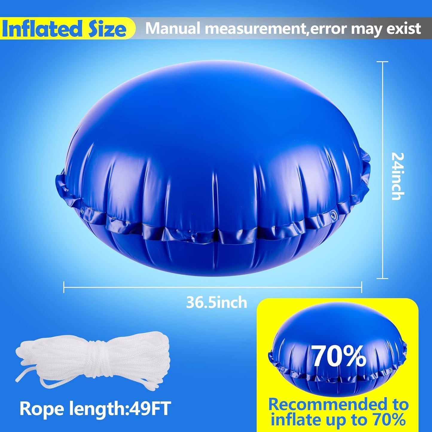 ZerUprin 4 Pcs Round Pool Air Pillows - 4 x 4 Ft Ice Equalizer Air Pillow for Above Ground Pools - Swimming Pool Winterizing Closing Cover Pillow with Ropes for Support Pool Accessories