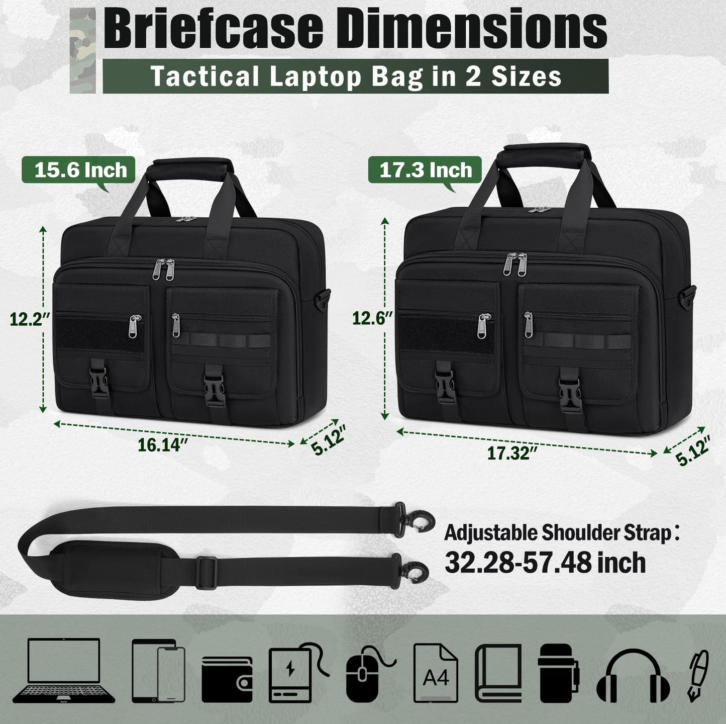 RAINSMORE Tactical Laptop Bag 17.3 Inch Laptop Briefcase Men Business Computer Bag Large Laptop Case Waterproof Military Shoulder Messenger Bag Work Office Travel, Black