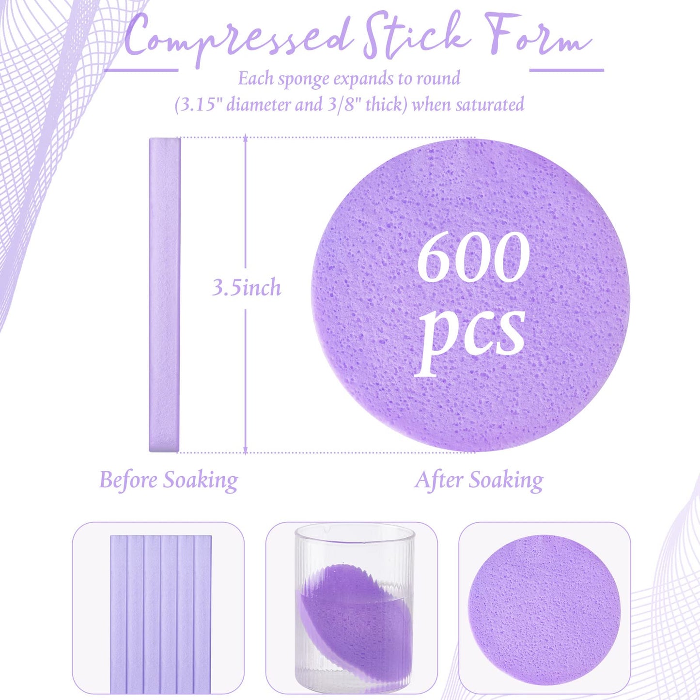Foaincore 600 Pieces Compressed Facial Sponge Round Facial Sponge for Estheticians Face Sponges for Cleansing Face Wash Pads Disposable Sponges for Women Spa Exfoliating Cleansing(Purple)