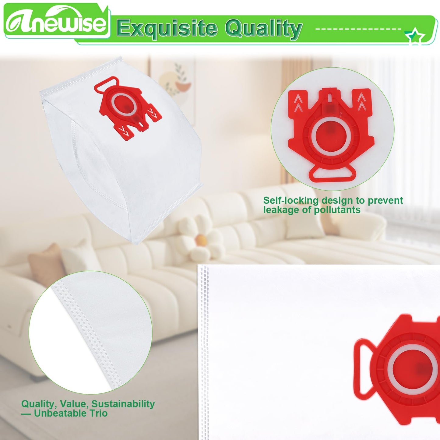 20 Pack FJM Airclean 3D Vacuum bags for Miele Compact C1, Compact C2, Complete C1, S241, S290, S300i, S500, S700, S4, S6 Series, Airclean 3D Efficiency Vacuum Bags for Miele, 20 Bags + 8 Filters Set