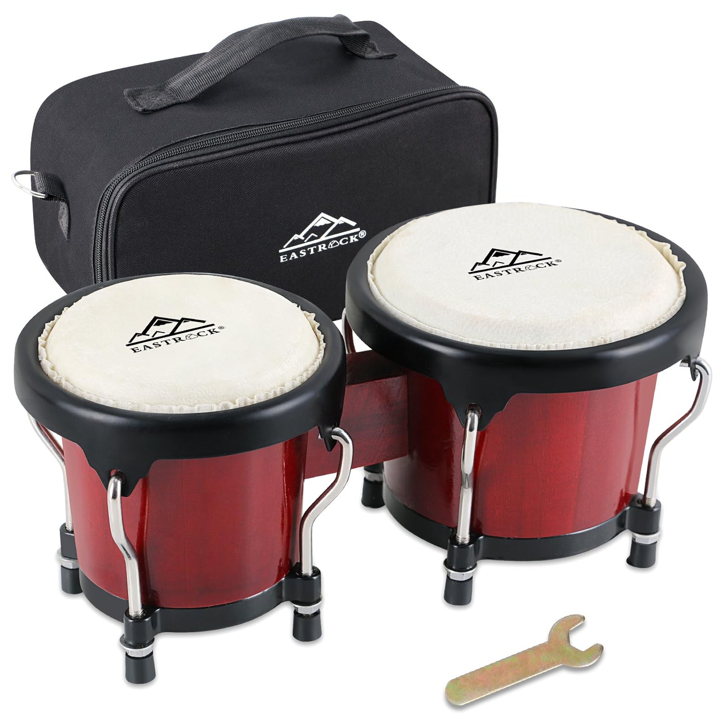 EASTROCK Bongo Drum 4” and 5” Bongos Set for Adults Beginners Professionals Tunable Wood and Metal Drum Percussion Instruments With Tuning Wrench (Red)