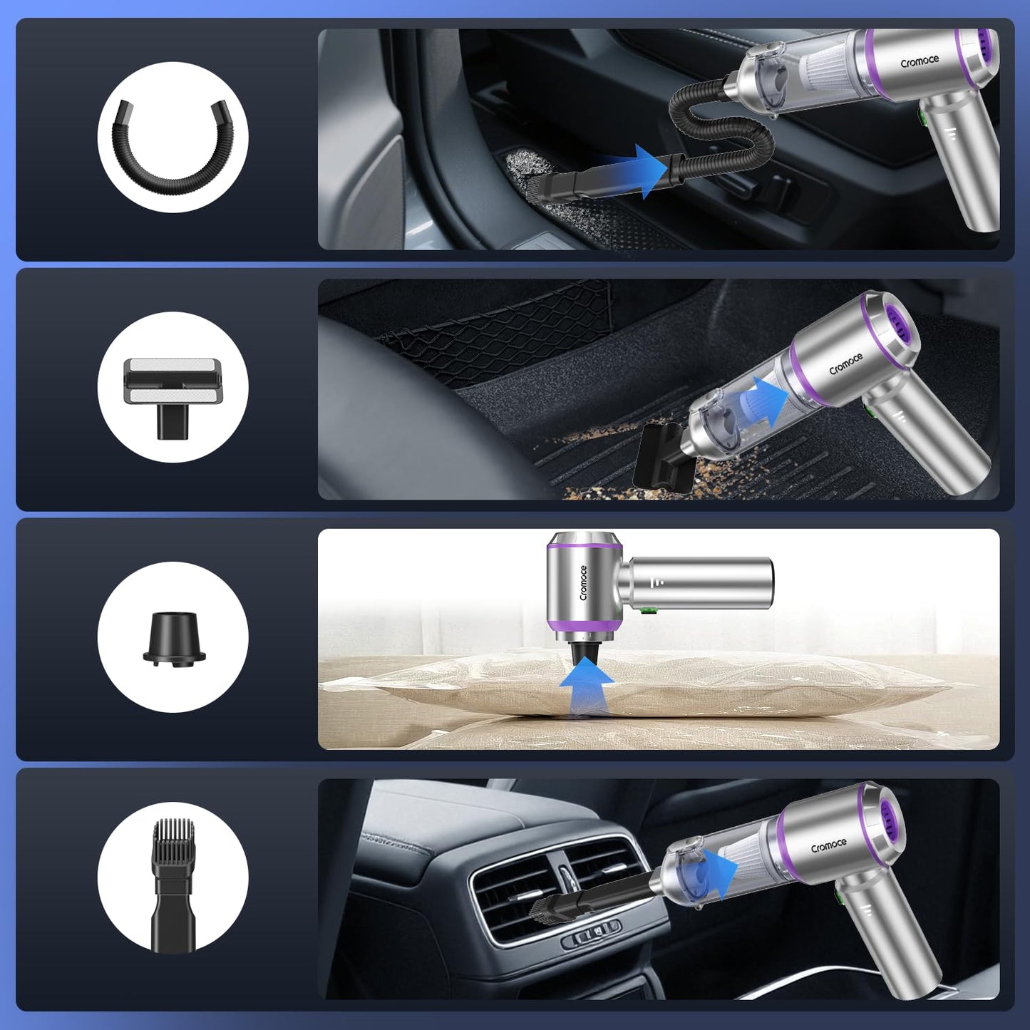 Car Vacuum Cleaner Cordless Powerful, 24000PA Handheld Vacuum Portable, Mini Vacuum with 3 Modes, One-Click Empty, Brushless Motor, Duster/Blower/Pump Hand Vacuum for Car, Home,Office