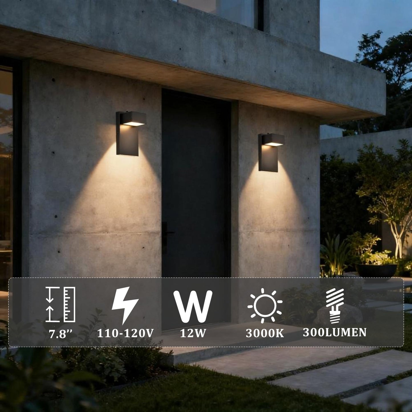 2-Pack Dusk to Dawn Outdoor Wall Lights, LED Exterior Wall Sconces 3000K Warm White, Weatherproof Modern Outdoor Light Fixtures Wall Mount for Porch, Patio, Garage, Entryway